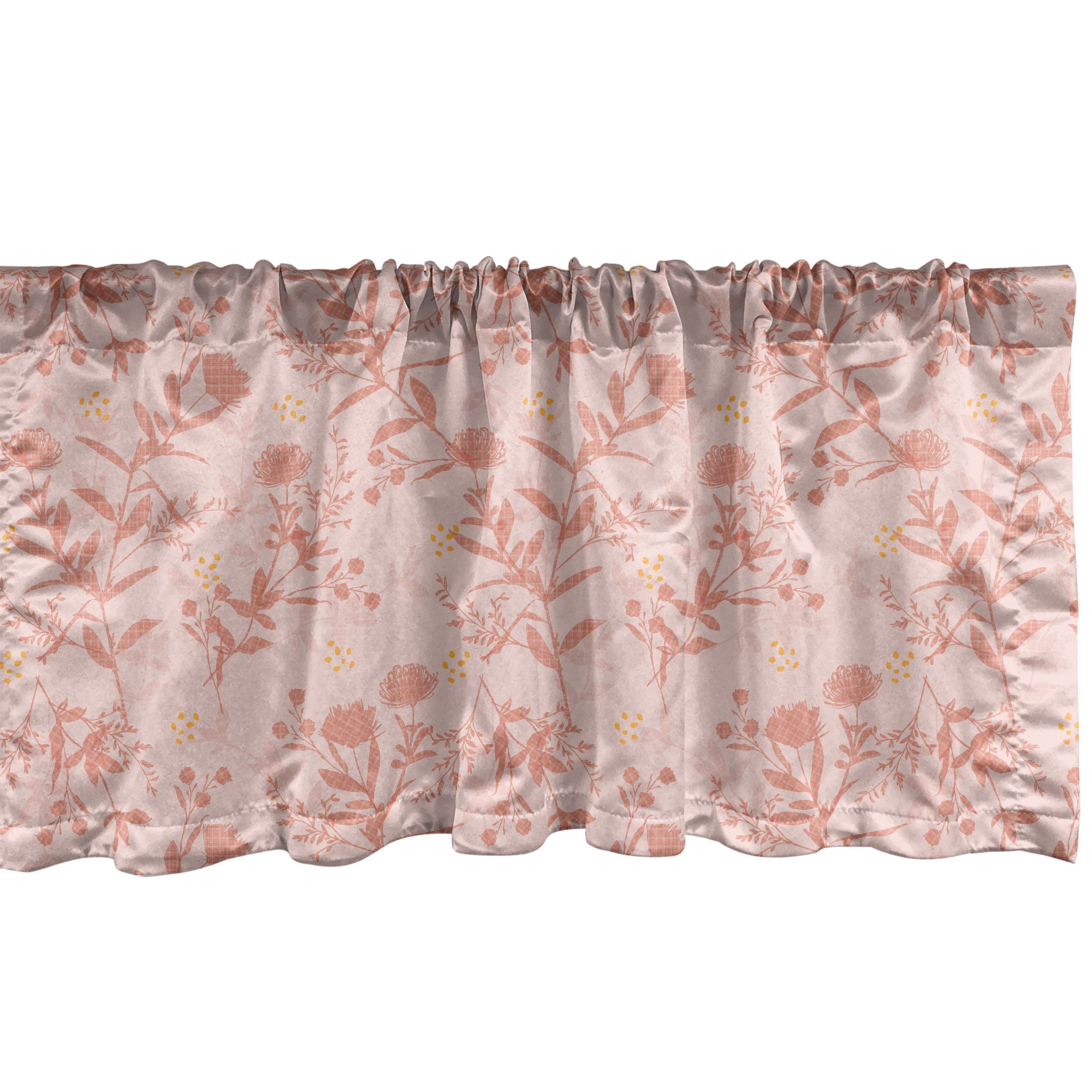 Scheibengardine Vorhang Volant für Küche Schlafzimmer Dekor mit Stangentasche, Abakuhaus, Microfaser, Botanisch Hand Drawn Pinkish Blumen