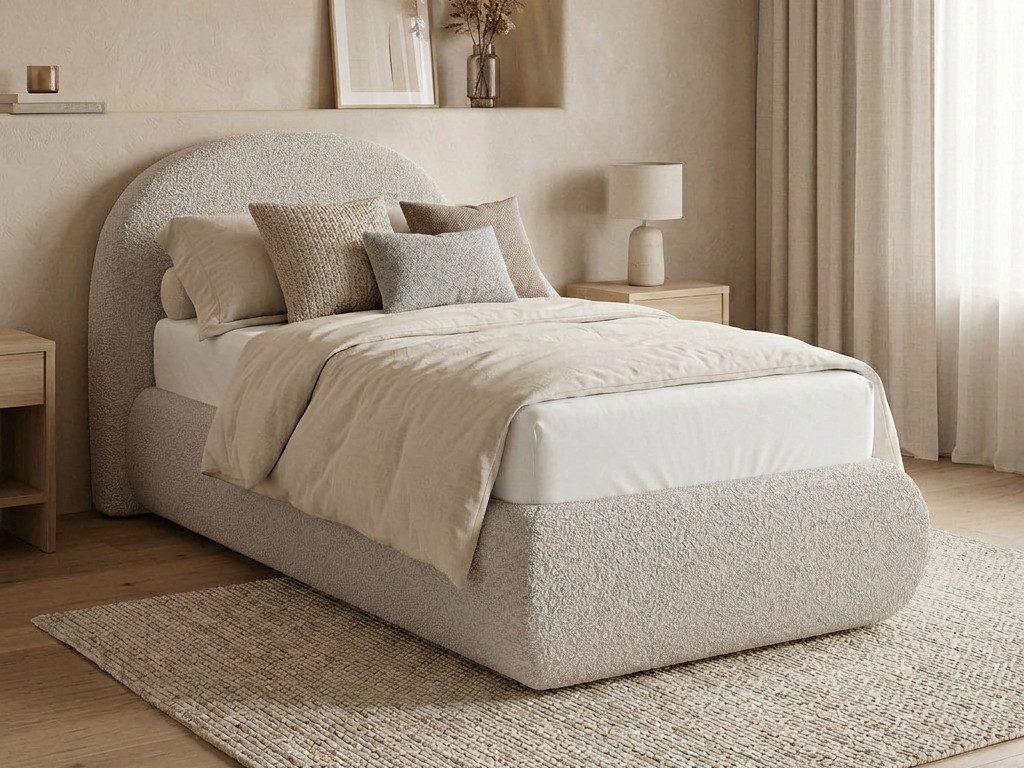 Beautysofa Polsterbett MOTTI 90x200 mit Bettkasten und gepolstertem Kopfteil (mehrere Farben, Bouclé-Stoff), wahlweise ohne Matratze oder mit Matratze