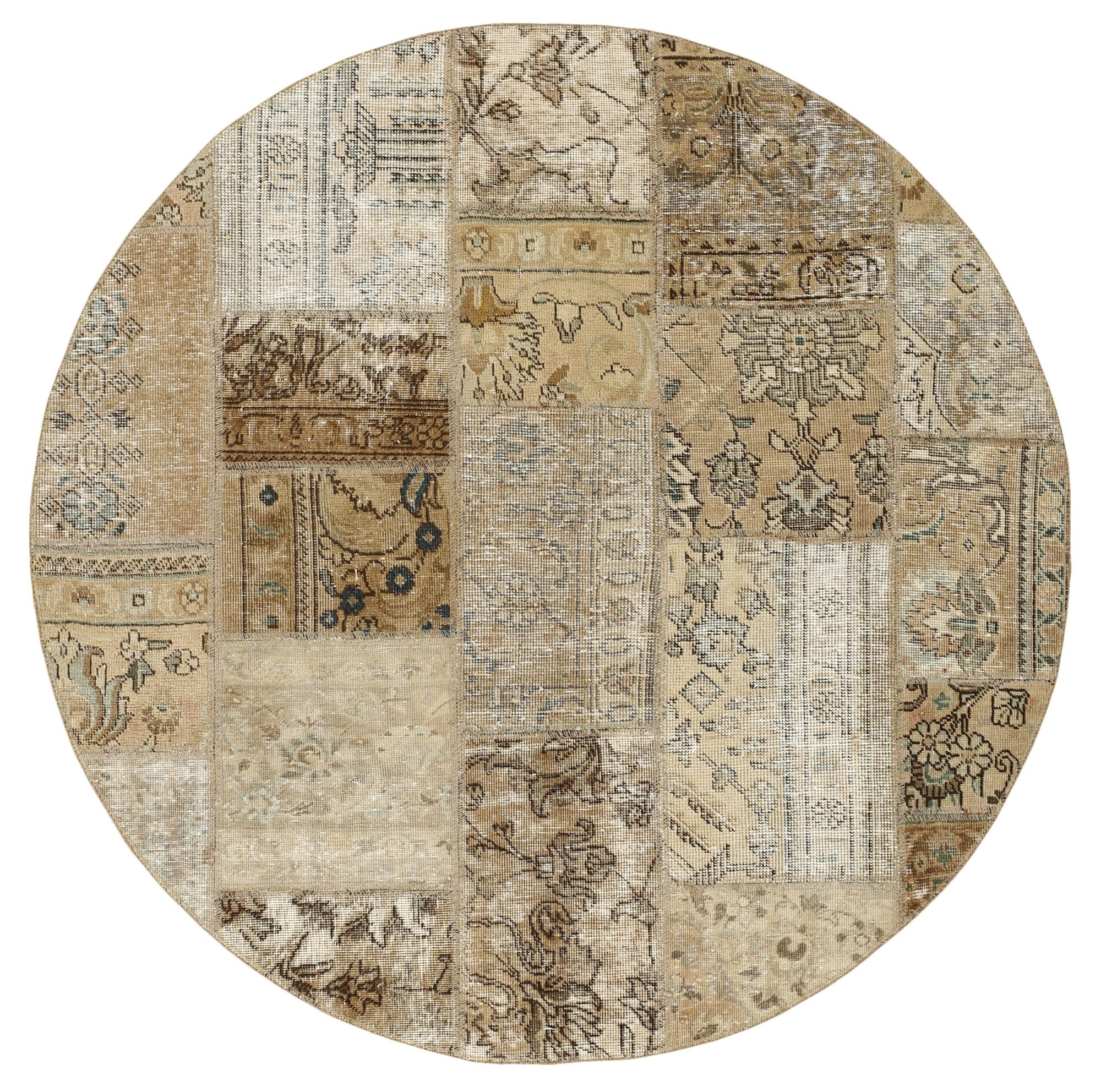 Wohnando Teppich MY-RUG Vintage Patch Work Floral & Ornamentiert 150x150cm, Rund, Höhe: 10 mm, Handgeknüpfter Teppich,Handgesponnene Wolle, mit Naturfarben gegärbt