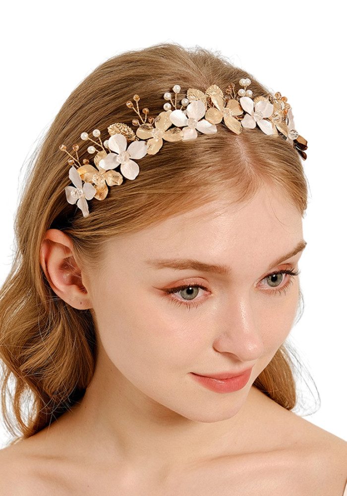 The Beauty House Diadem Brauthaarschmuck Haarkamm Hochzeit Brautschmuck Brauthaarkamm, aus Metall mit Perlen