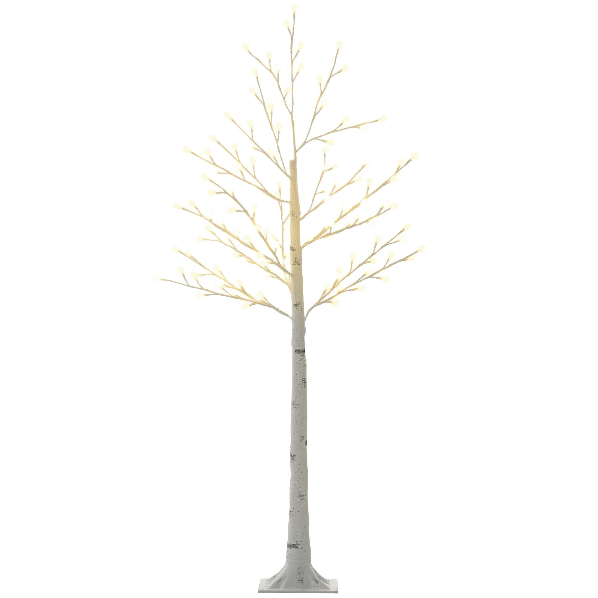 HOMCOM LED Baum Birkenbaum mit 120 Warmweiß, Weihnachtsbaum für Weihnachten, Dimmfunktion, LED wechselbar, Warmweiß, für Party, Geburtstag, Hochzeit IP44 weiß