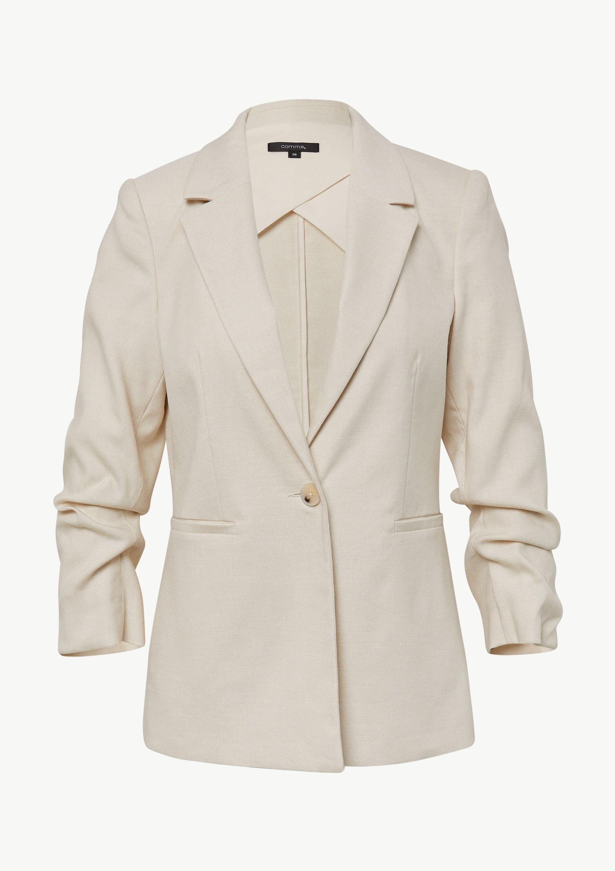 comma Jackenblazer Indoor-Blazer Leinenmix-Blazer mit gerafften 3/4-Ärmeln