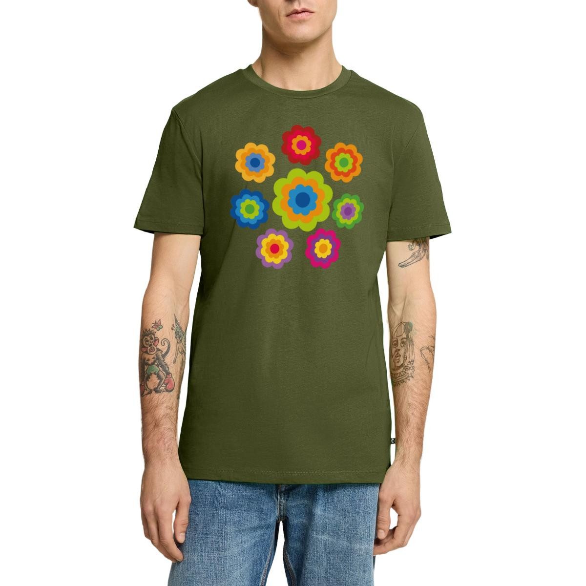 T-Shirt 70er Jahre Hippie Flower Power Kostüm Blumen Fasching Männer Premium T