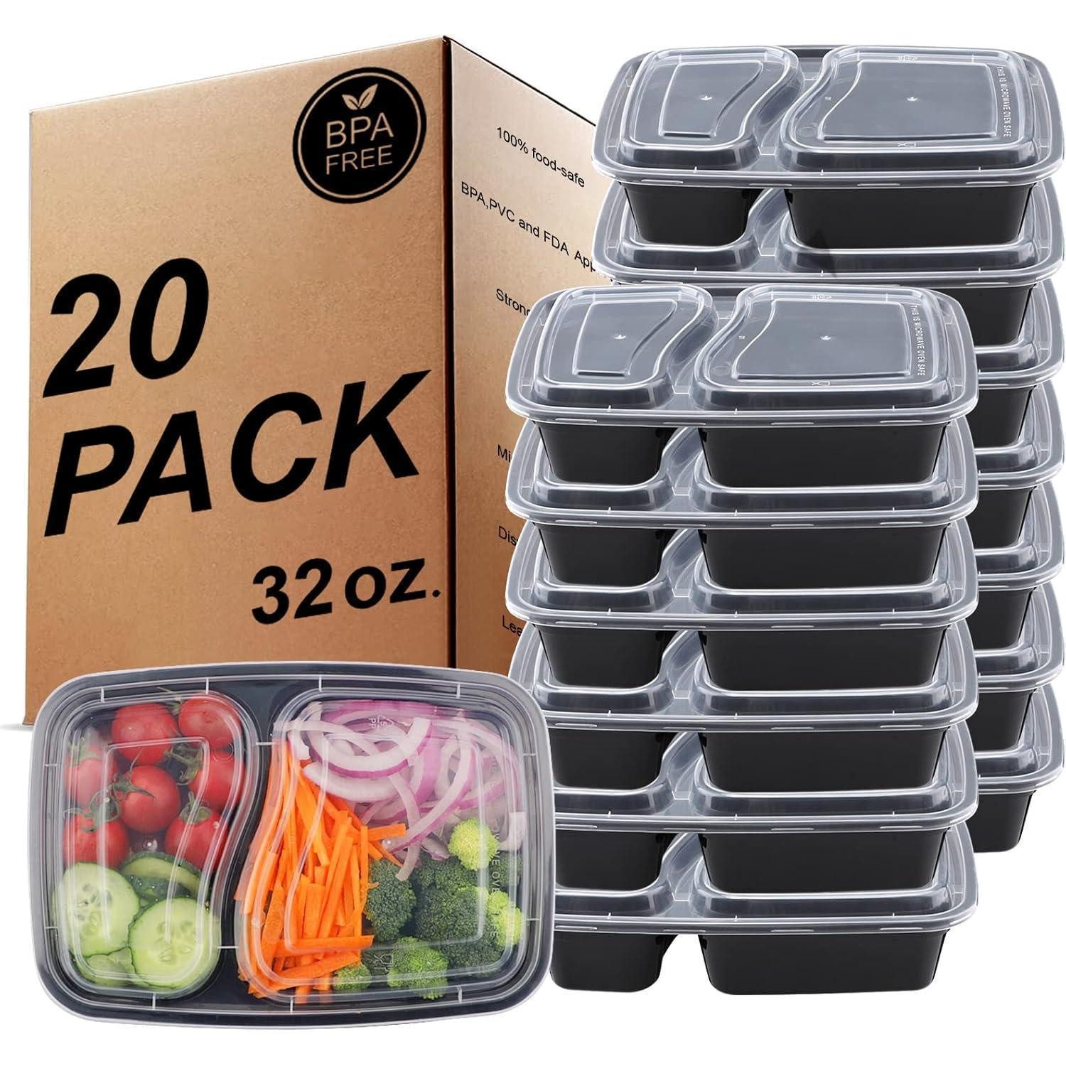 LuxusKollektion Lunchbox Meal Prep Container Bento Lunchbox 2 Fächer 2 Compartment 20 Pack, Kunststoff