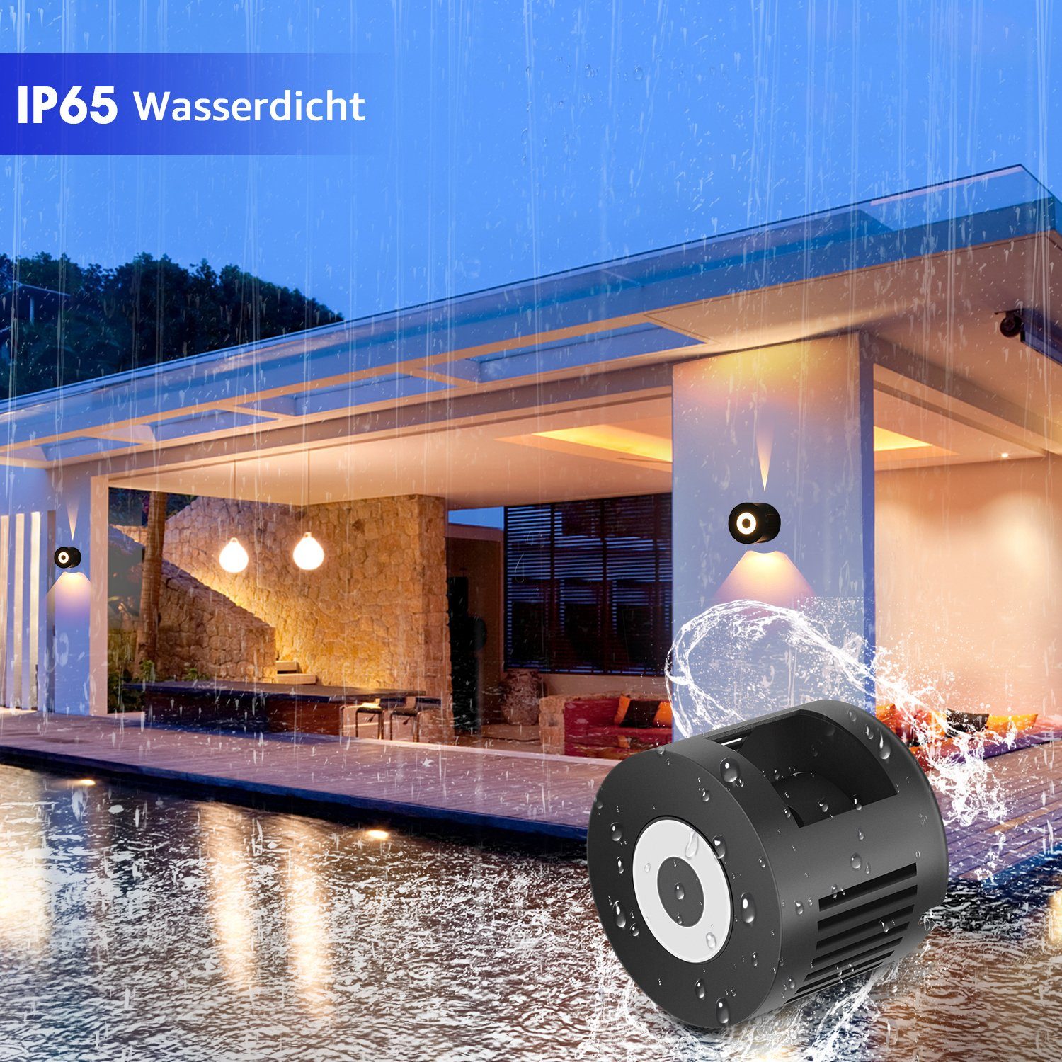iscooter Wandleuchte 6W Wandlampe LED 1 IP65 für mit Wandlampe Einstellbar Abstrahlwinkel, Stück Wandbeleuchtung, Gärten, Innen/Außen, Warmweiß, Terrassen, Garagen Wasserdicht