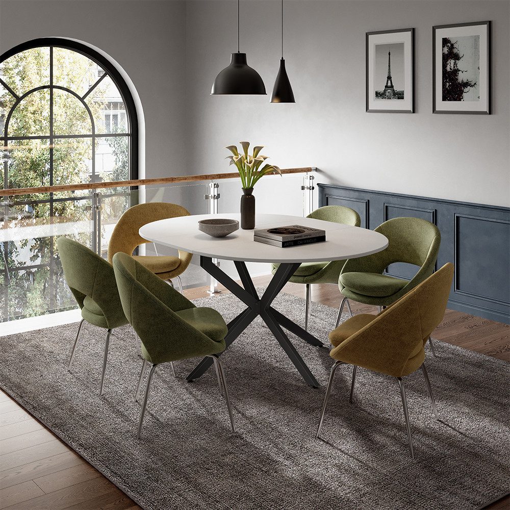 Vicco Esstisch Loyd, Weiß/Schwarz/Schwarz, 120 x 76.5 cm ausziehbar