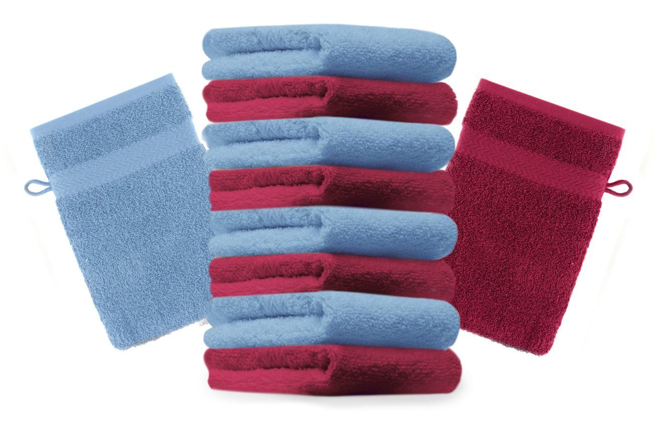 Betz Waschhandschuh 10 Stück Waschhandschuhe Premium 16x21 cm Farbe dunkelrot/ hellblau (10-tlg)