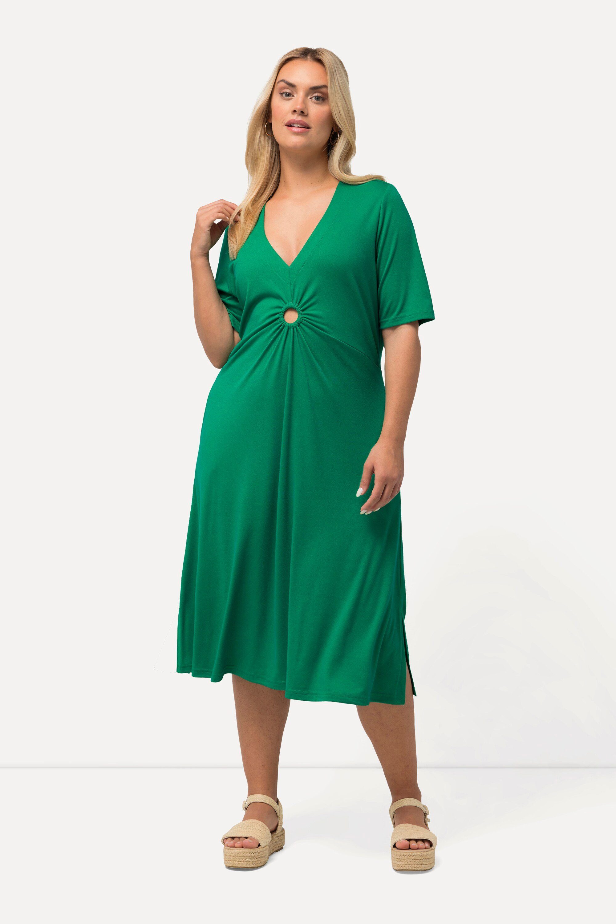Ulla Popken Midikleid Jersey-Midikleid A-Linie V-Ausschnitt günstig online kaufen