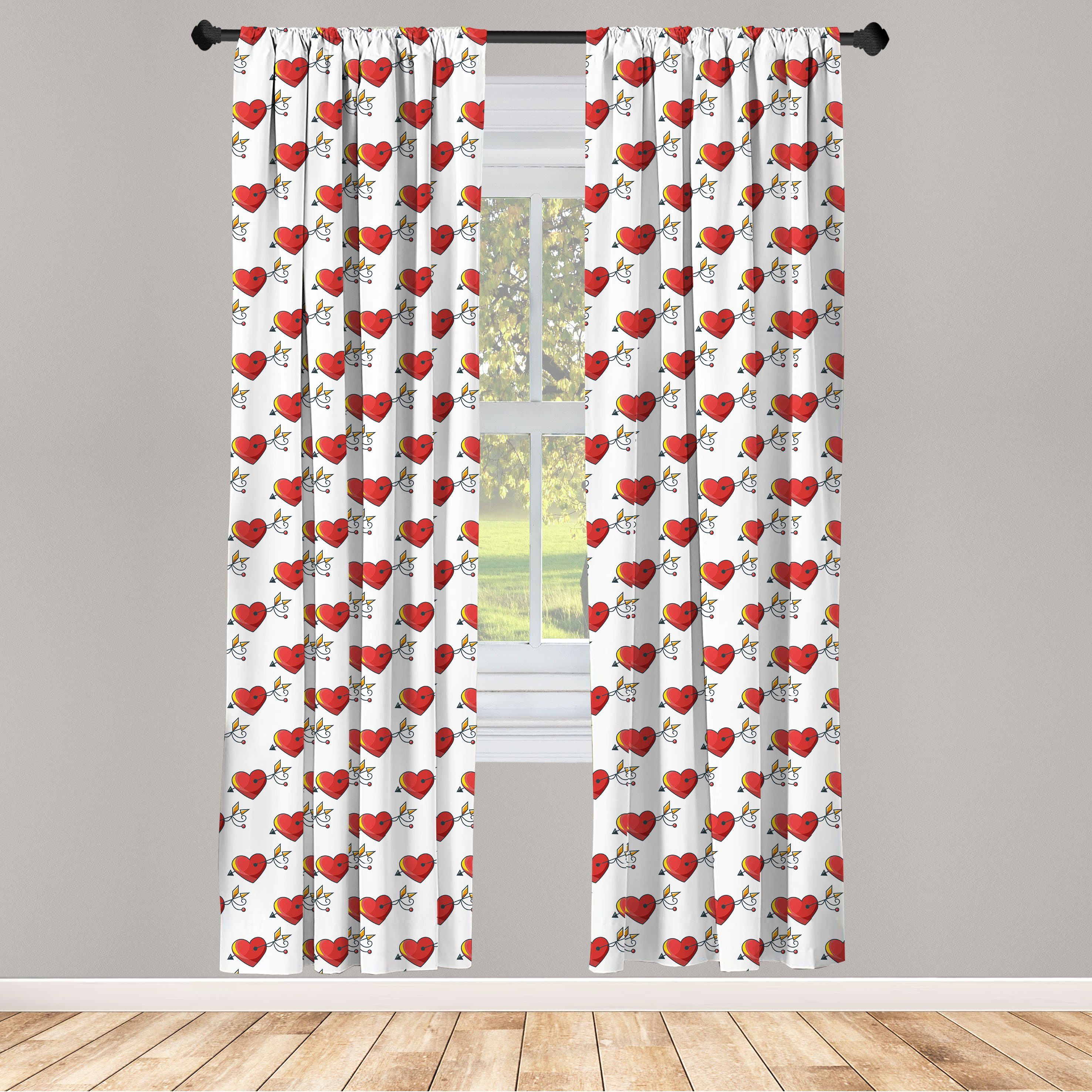 Gardine Vorhang für Wohnzimmer Schlafzimmer Dekor, Abakuhaus, Microfaser, Romantisch Valentines Theme Herzen