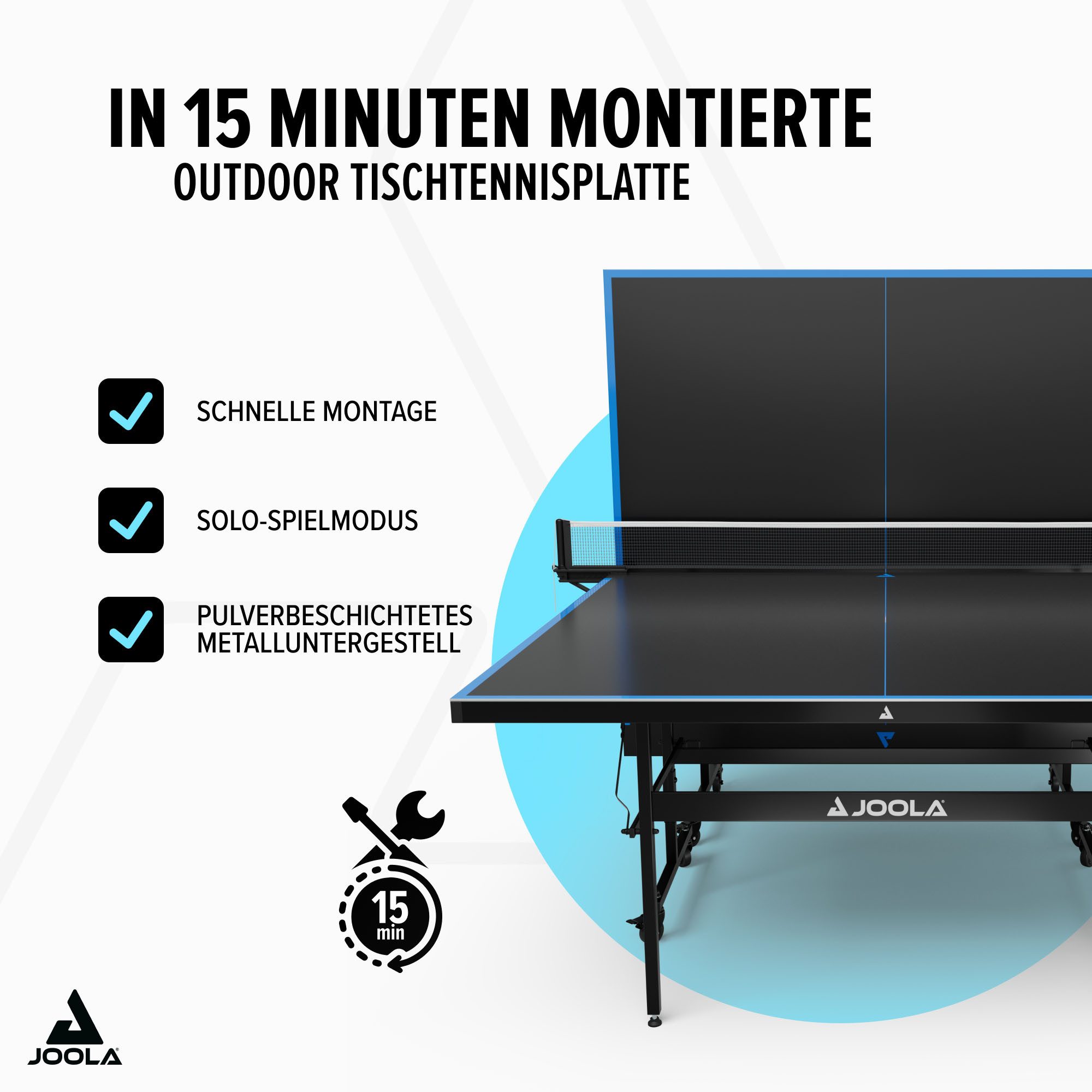Joola Tischtennisplatte Outdoor J100A (Packung), wetterfest, klappbares Untergestell, inkl. Netz