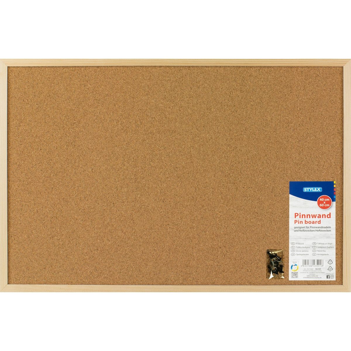 Stylex Schreibwaren Pinnwand STYLEX Pinnwand inkl. Reißzwecken und Heftzwecken aus Kork 40x60cm