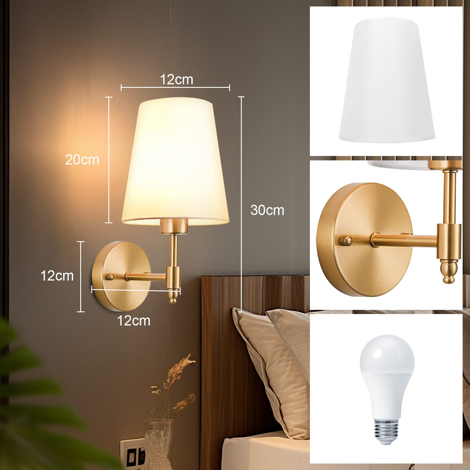 Jibenhome LED Wandleuchte Stoff Kabellose Wandleuchten,Retro Gold Wandlampe günstig online kaufen
