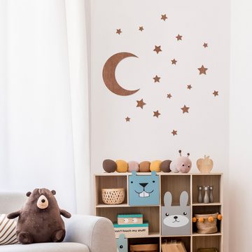 WANDStyle Wanddekoobjekt "Mond und Sterne" aus Holz, Mahagoni-Furnier