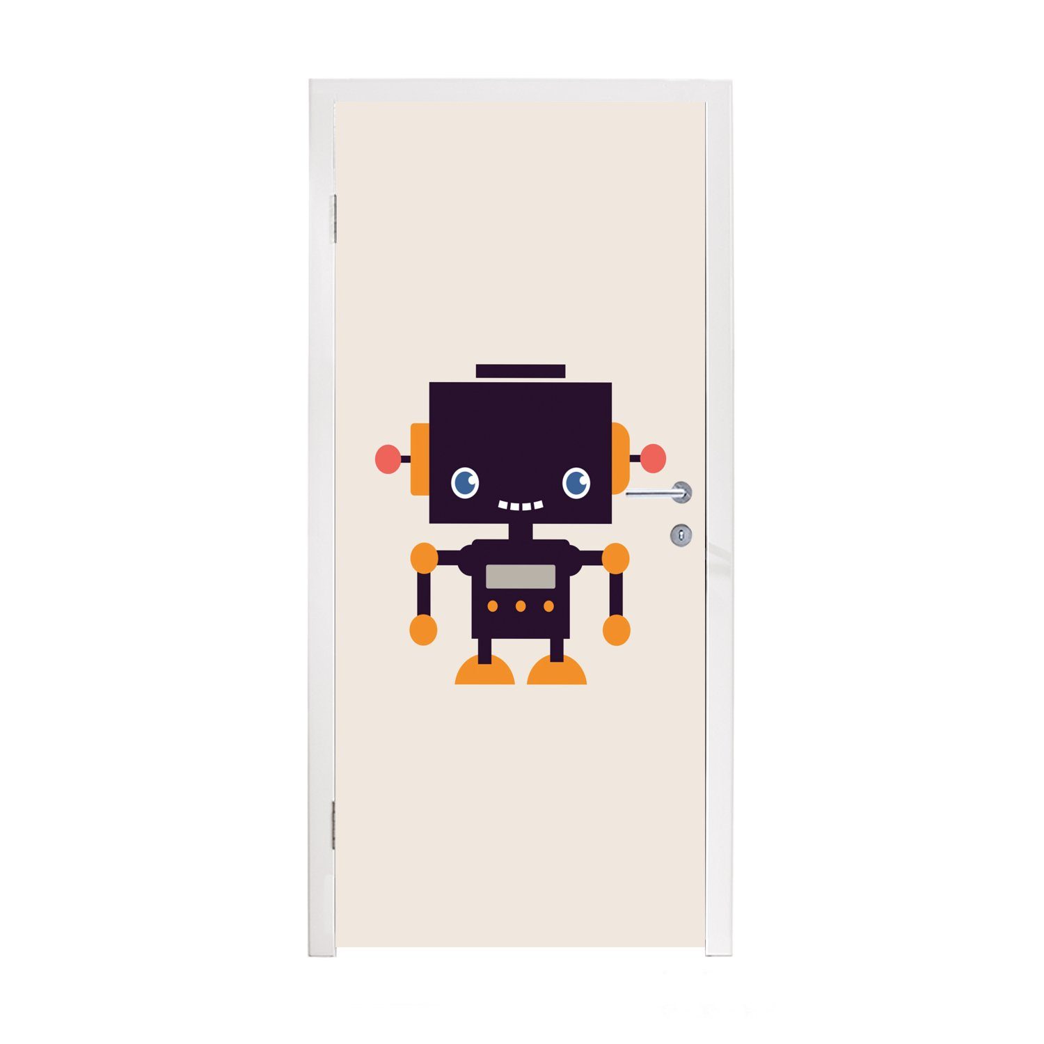 MuchoWow Türtapete Roboter - Antenne - Orange - Beige - Kind - Kinder, Matt, bedruckt, (1 St), Fototapete für Tür, Türaufkleber, 75x205 cm