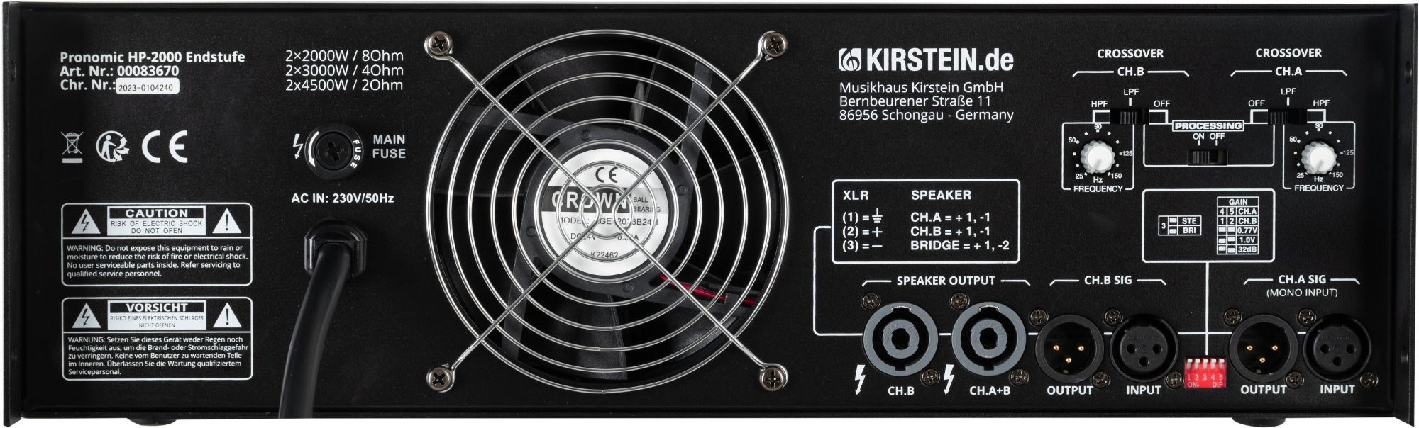 Pronomic HP-2000 Endstufe 2x 4500 Watt Audioverstärker (Anzahl Kanäle: 2, 9000 W, Zweikanalige Endstufe mit wählbarer Eingangsverstärkung)