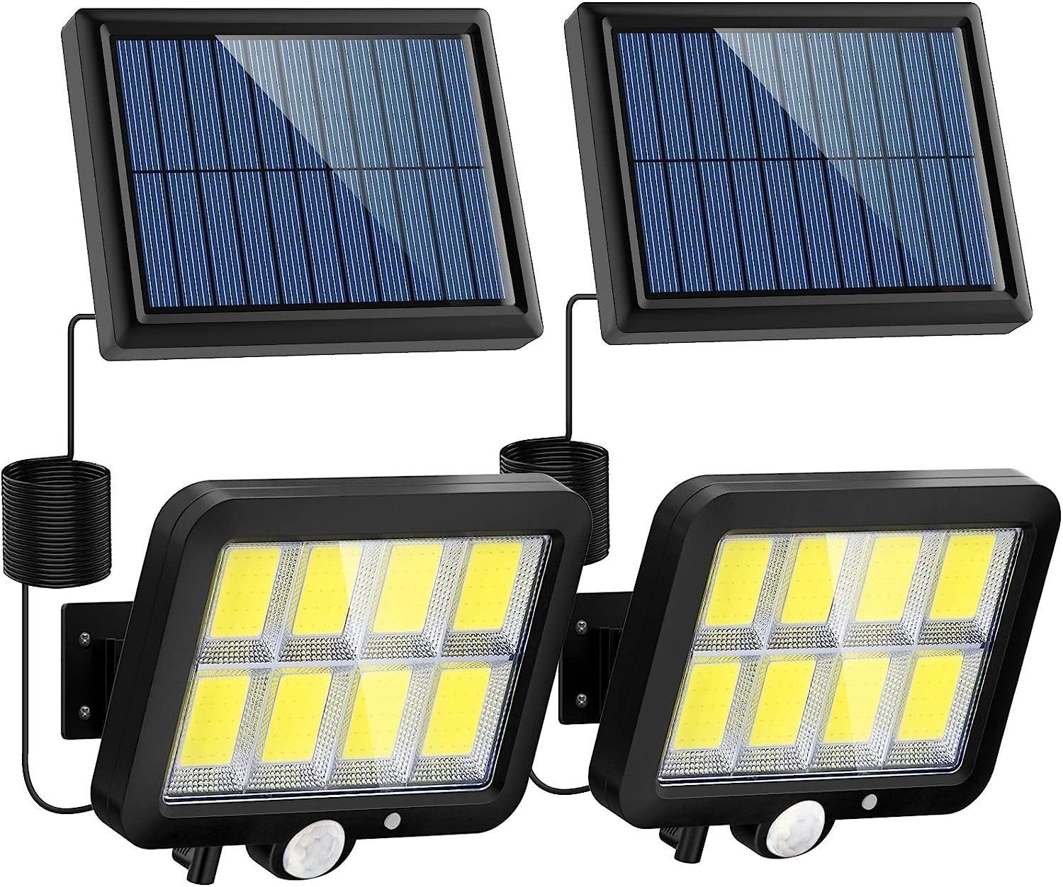 DOPWii LED Solarleuchte 2PCS Solarlampe,3 Modi,mit Bewegungsmelder&5M Kabel,160COB Lampenperle, LED fest integriert