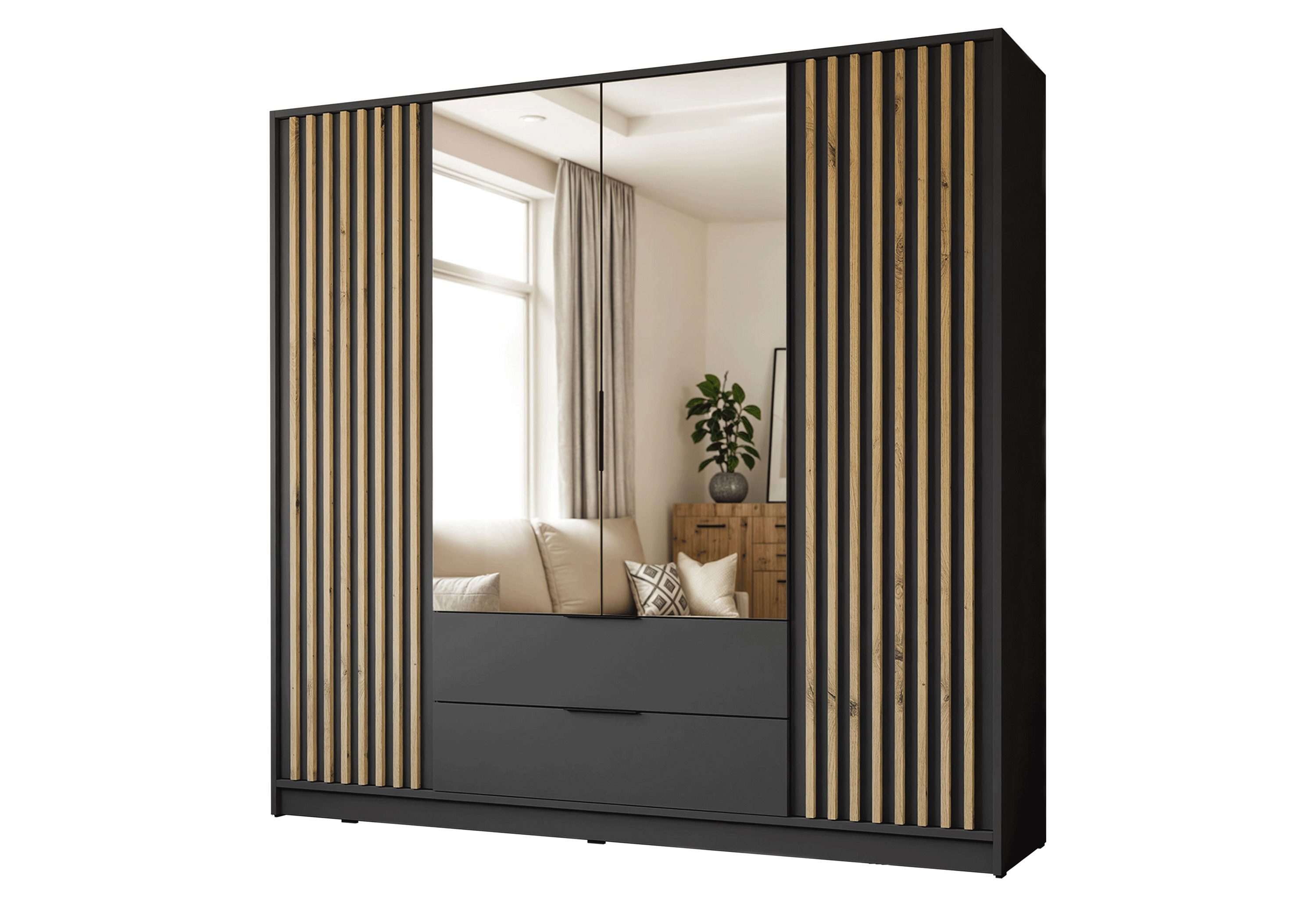 Lookway Kleiderschrank NELA 4D 206 cm Vier­türiger Schrank mit Lamellen 206/200/51 cm