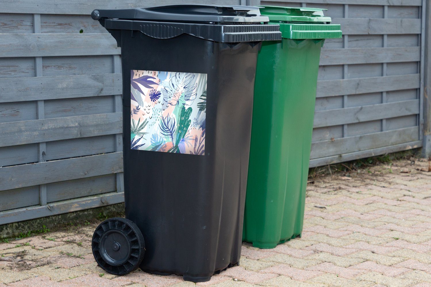 Sommer Wandsticker (1 - Farbe Container, MuchoWow - Tropisch St), Mülltonne, Abfalbehälter Sticker, Mülleimer-aufkleber,