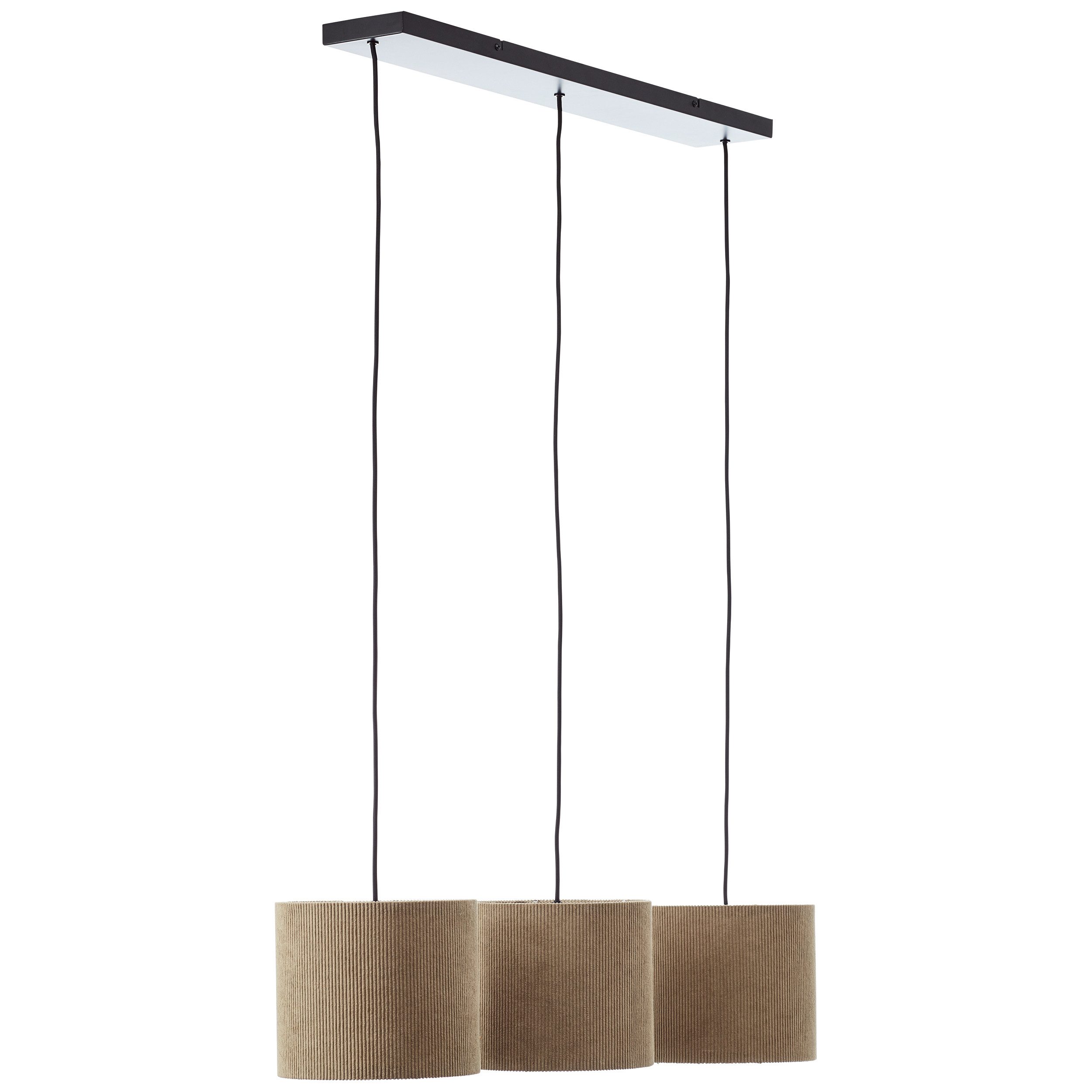 Brilliant Pendelleuchte Tony, ohne Leuchtmittel, mit Cord-Lampenschirm, 150 x 94 x 23 cm, 3x E27, kürzbar, Textil, grau