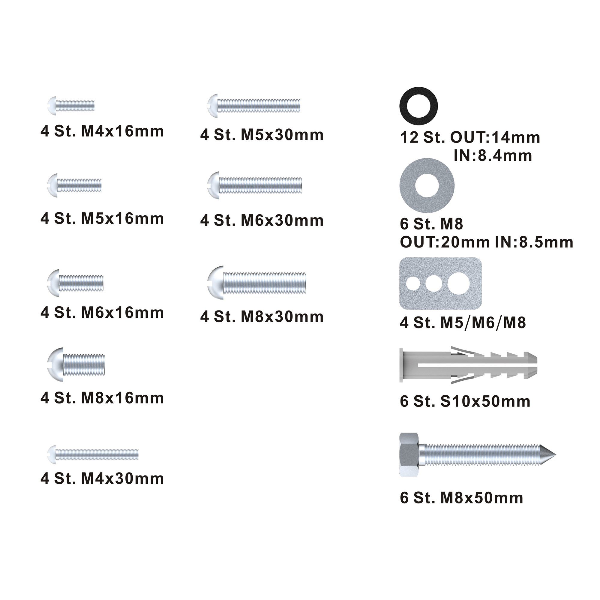 conecto TV-Wandhalterung VESA Schraubenset 64 Teilig für TV Fernseher Halter Halterung