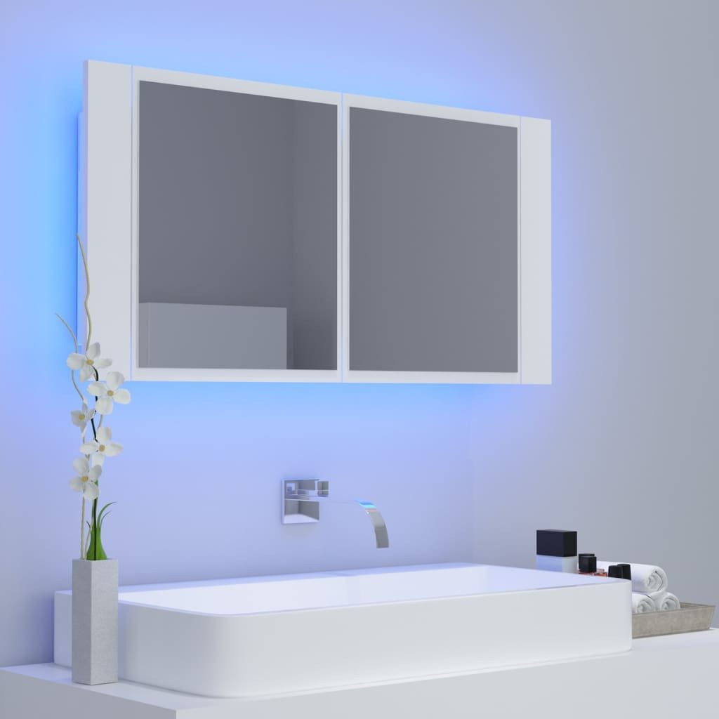 vidaXL Spiegelschrank NA LED Bad Spiegelschrank Weiß 90x12x45 cm Badezimmer LED-Beleuchtung