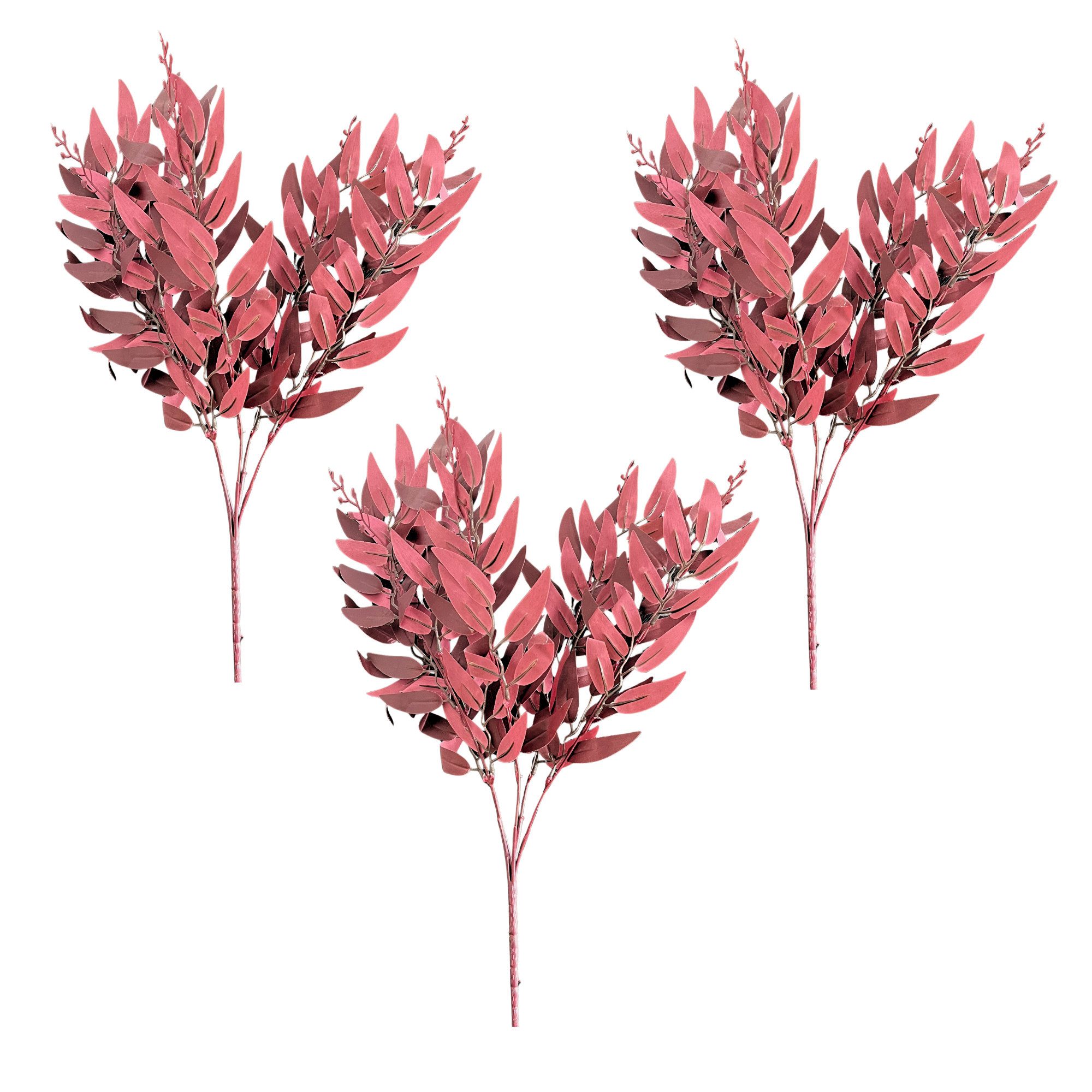Kunstzweig LAYBA Kunst-Eukalyptus Zweige Burgund 3er Set – ca. 50 cm Dekozweige, Layba
