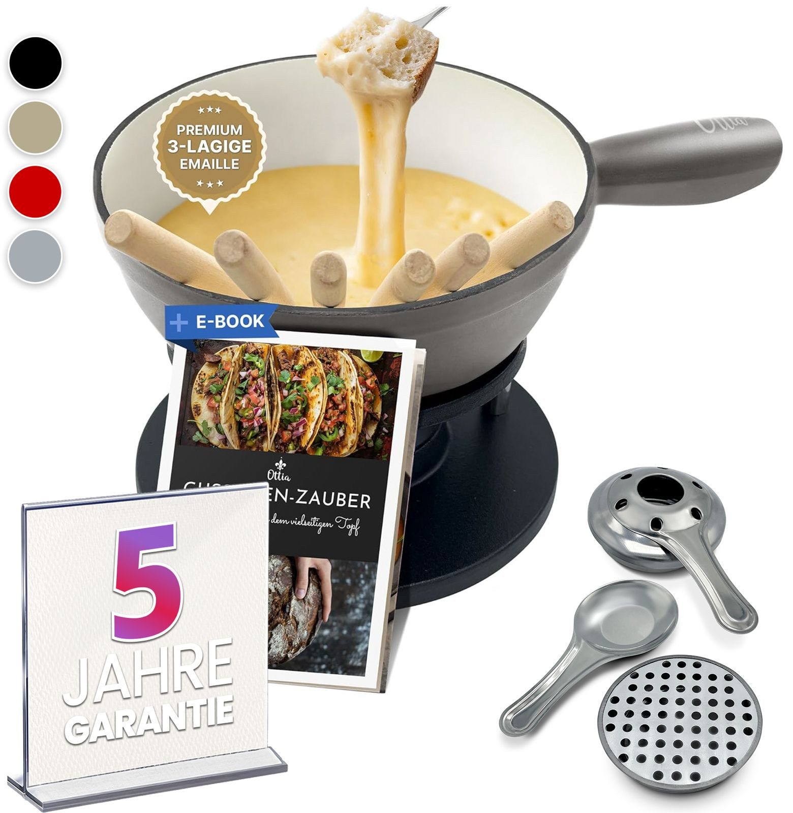Ottia Fondue Gusseisen Fondue Set für 2, 3, 4, 5, 6 Personen