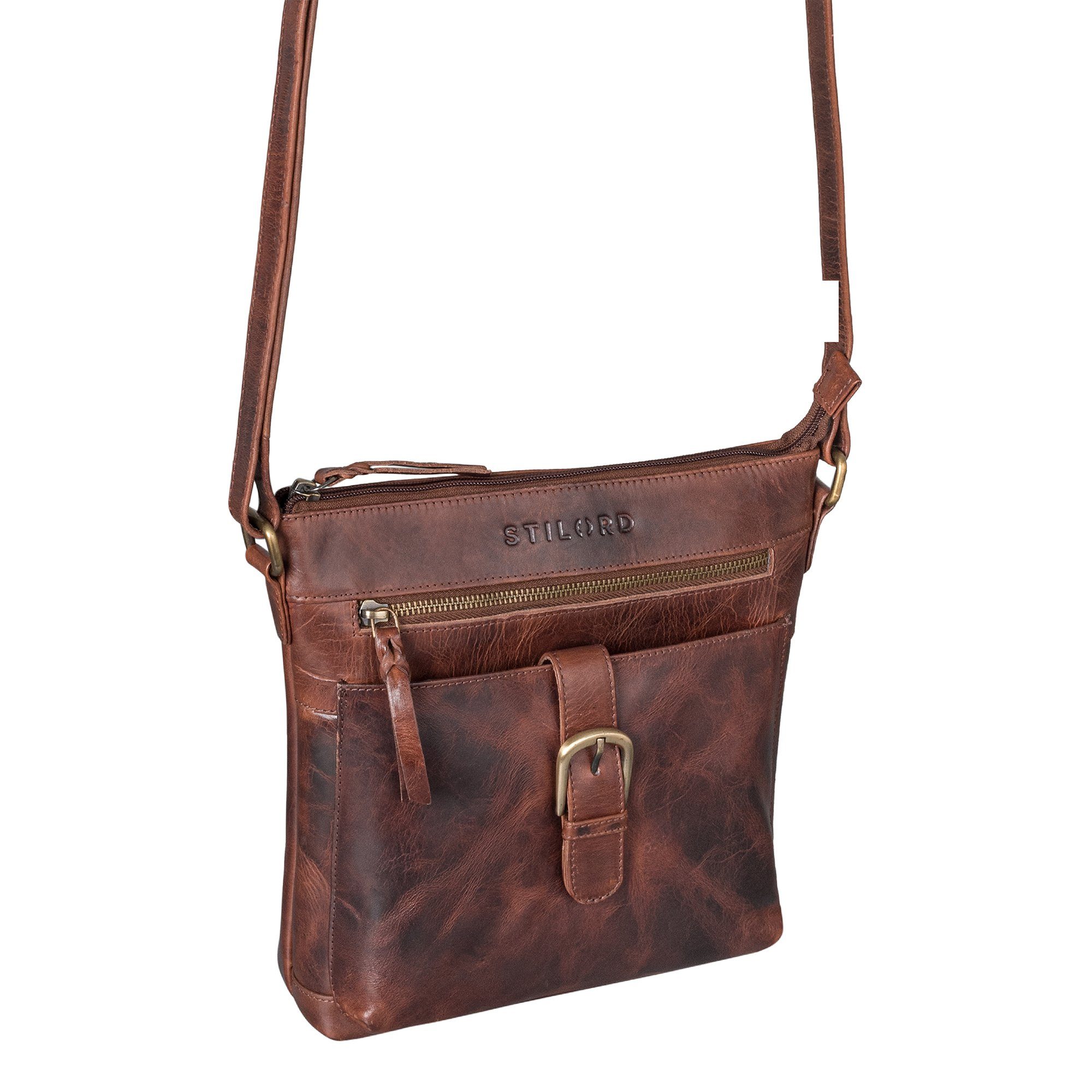 STILORD porto - Leder Umhängetasche Handtasche cognac "Theodora" Damen Retro Handtasche