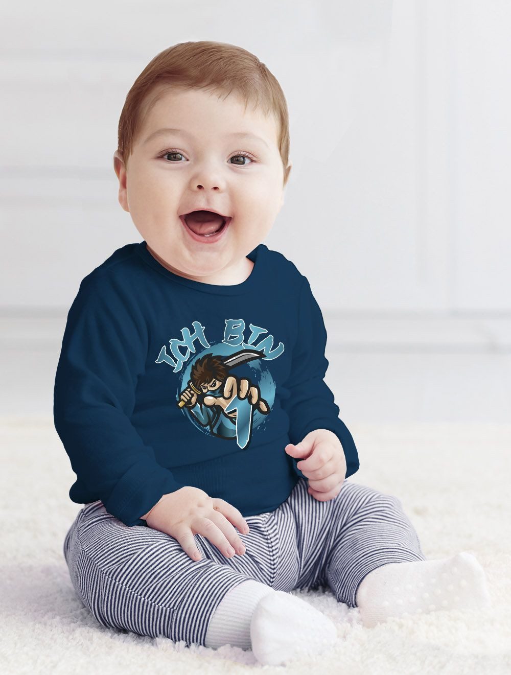 MoonWorks Rundhalsshirt Baby Langarm-Shirt erster Geburtstag Ich bin 1 (2) Ninja Kid Comic