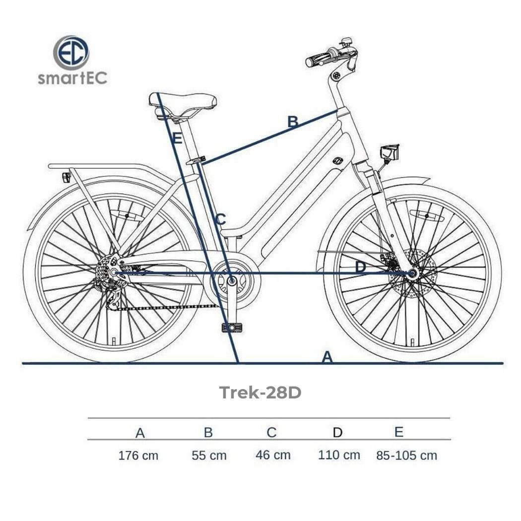 smartEC E-Bike Trekkingrad E-Trekkingrad Trek-28D E-Bike 28 Zoll Schwarz, 7 Gang Shimano Tourney Schaltwerk, Kettenschaltung, Hinterrad-Nabenmotor, 468.00 Wh, (1 Paket, 6 tlg., Akku mit Ladegerät), Unterstützung 25 km/h Scheibenbremse 90km Reichweite Anfahrhilfe StVZO