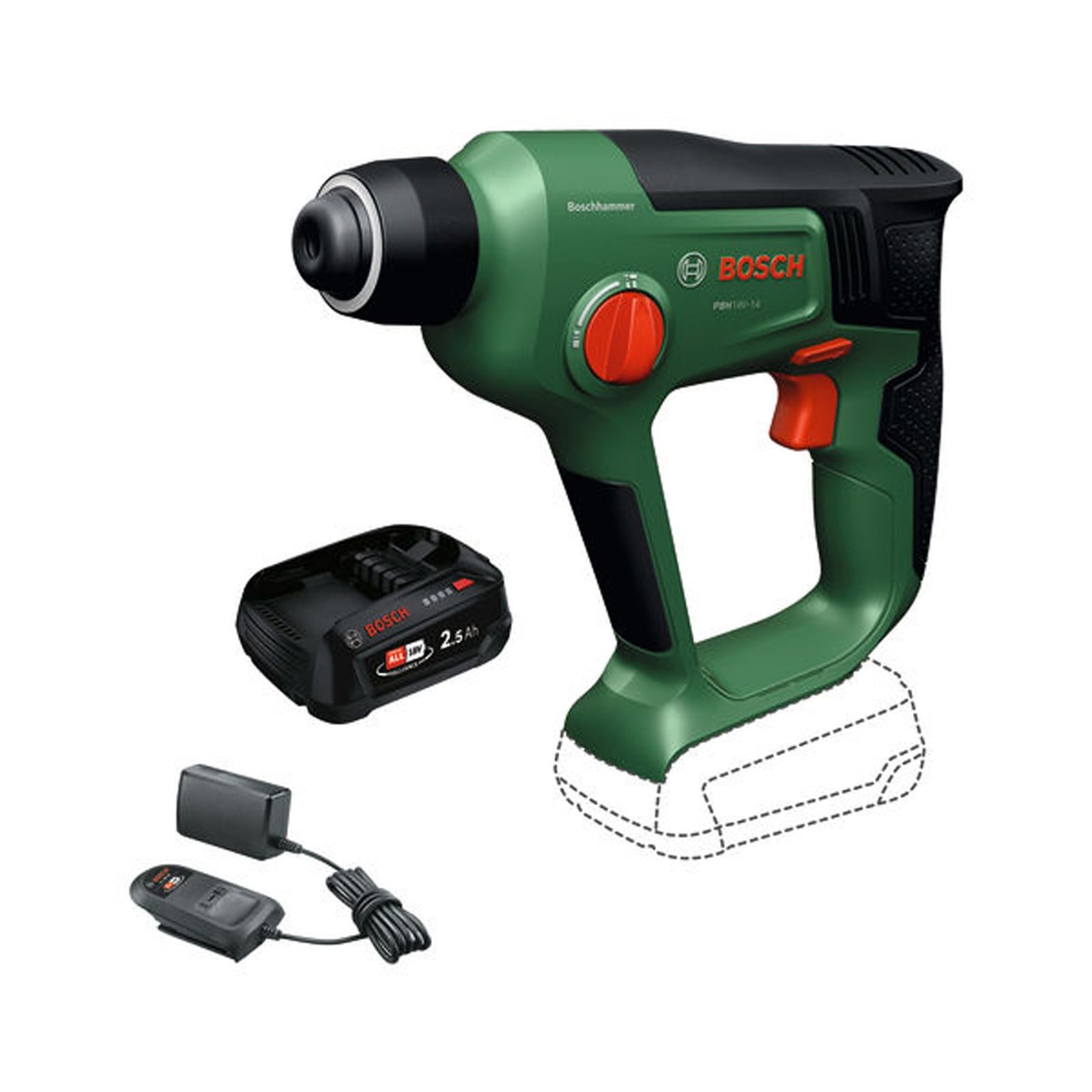 BOSCH Akku-Bohrhammer Bosch Akku-Bohrhammer mit SDS plus PBH18V-14 / 2x Akku GBA 18V 5.0Ah -