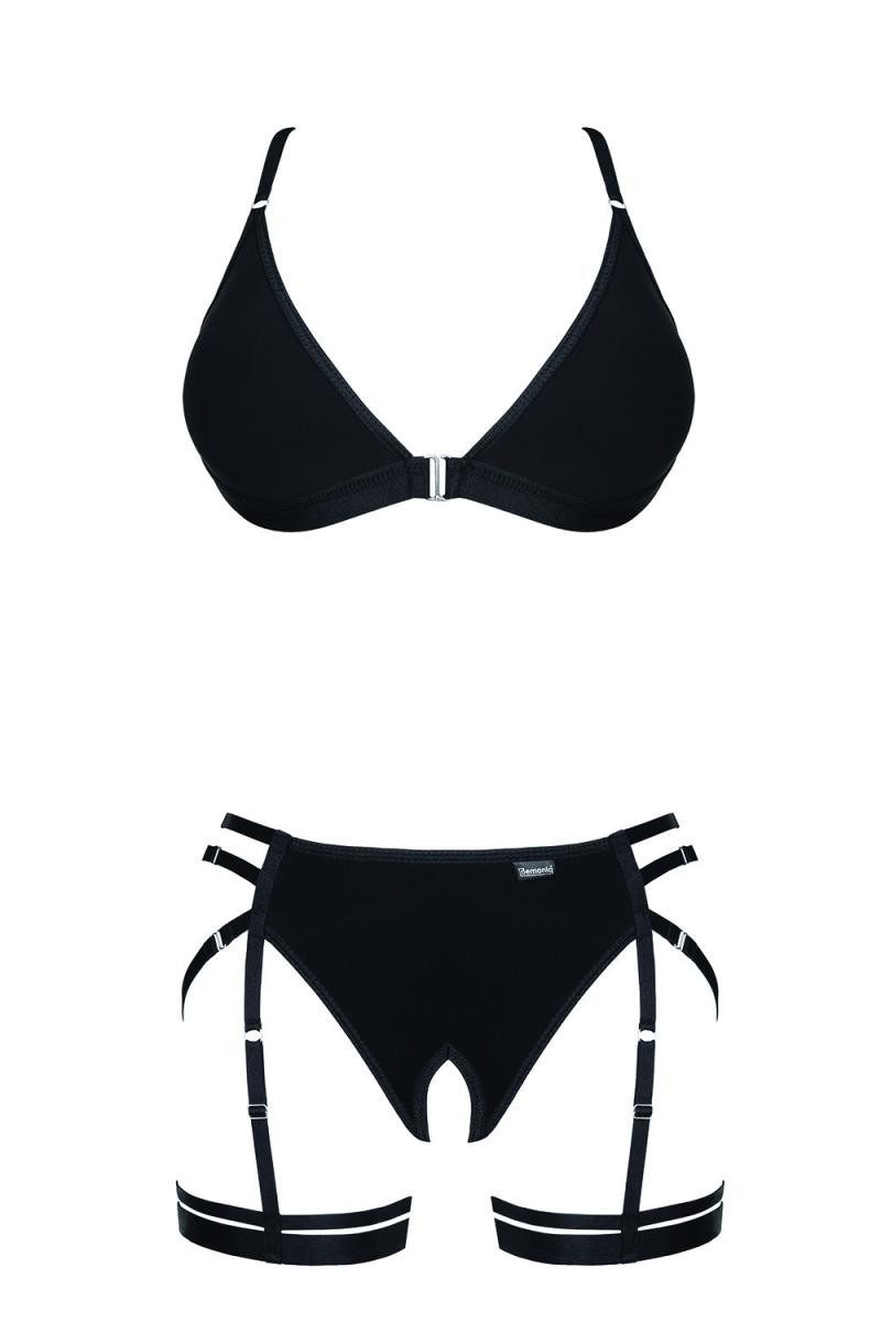 Set: Dekolleté-BH Schwarzes knappes Frauen Dessous Set BH und ouvert String mit integrie