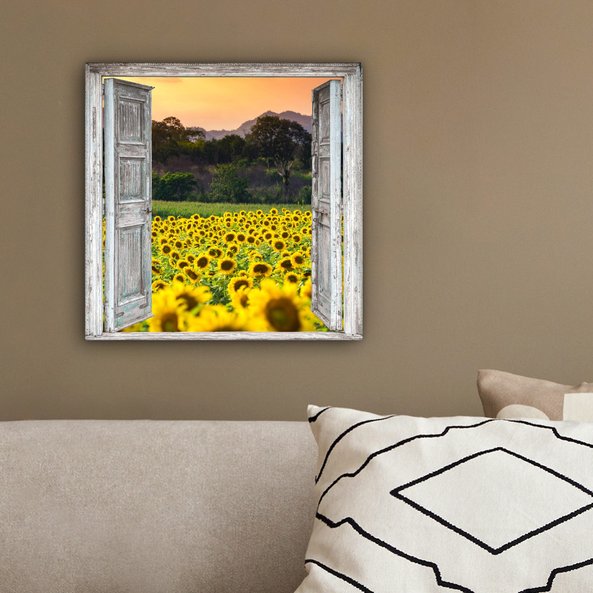 OneMillionCanvasses® Leinwandbild Sonnenblume - Abend - Blumen - Ansicht, Fotodruck (1 St), Wandbild, Deko Schlafzimmer Wohnzimmer Flur 20x20 cm – Bild 4 von 5
