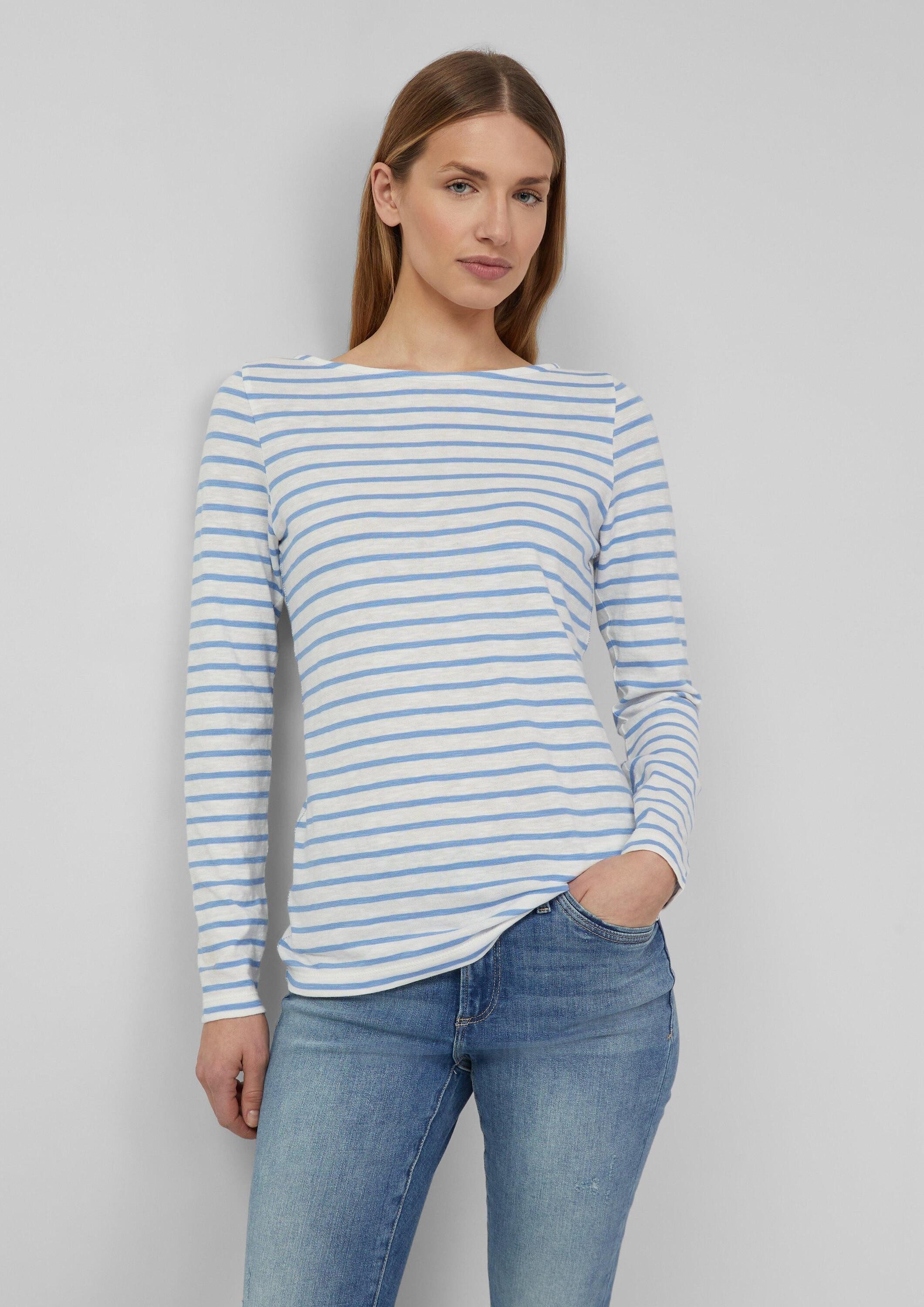 s.Oliver Langarmshirt T-Shirt Gestreiftes Langarmshirt aus Flammgarm mit U-Boot-Ausschnitt