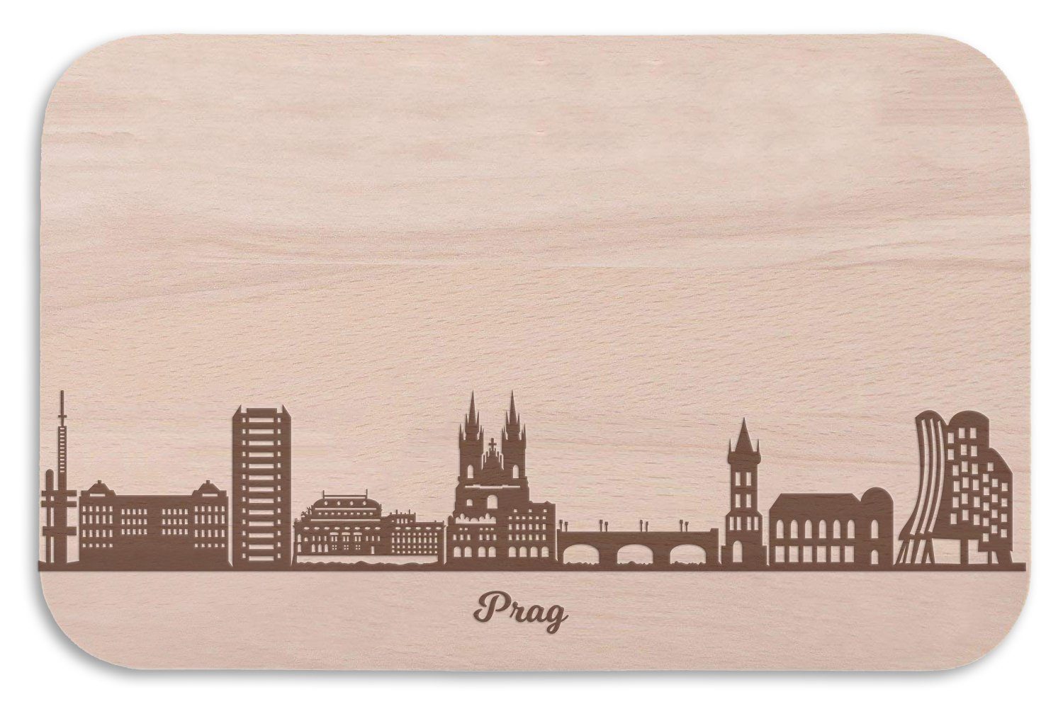 GRAVURZEILE Schneidebrett Frühstücksbrettchen Prag mit Skyline Gravur - Brotzeitbrett & Geschenk für Prag Stadtverliebte & Fans - ideal auch als Souvenir, Holz, (Kein Set) | Schneidebretter