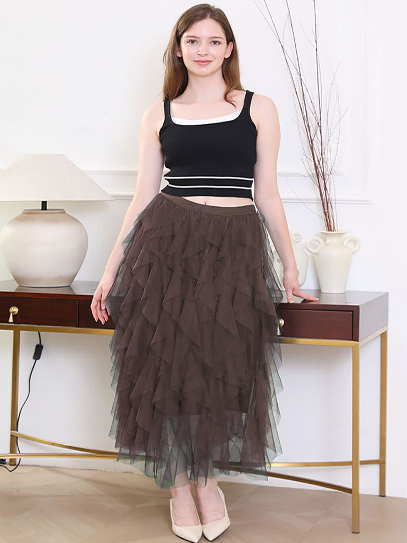 DEBAIJIA Meshrock Damen eleganter langer Rock günstig online kaufen