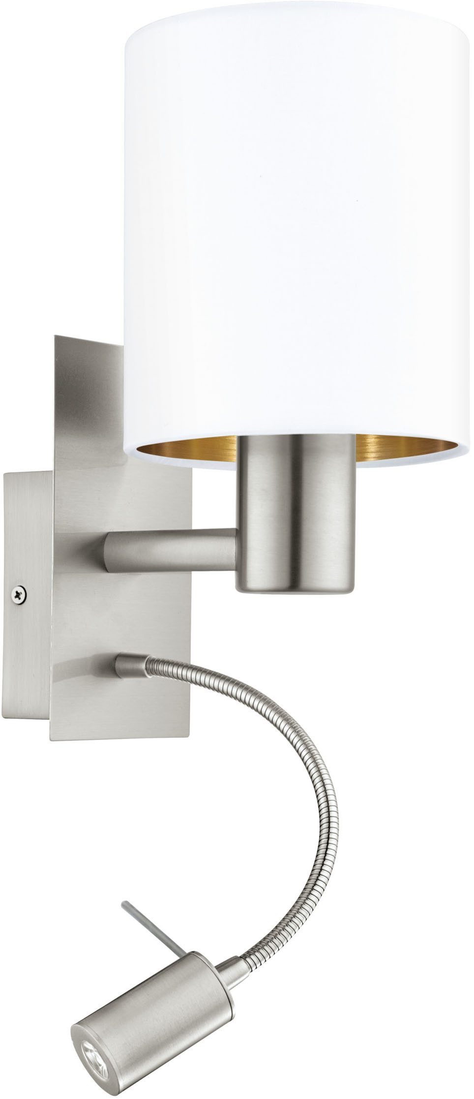 EGLO Wandleuchte PASTERI Wandlampe - Stahl - E27;LED - 1X40W;1X3,8W - IP20, Ein-/Ausschalter, Lesearm, ohne Leuchtmittel, Warmweiß, Wandstrahler, Wandspot, Wohnzimmer, Schlafzimmer, L15 x H38 x AL19,5cm