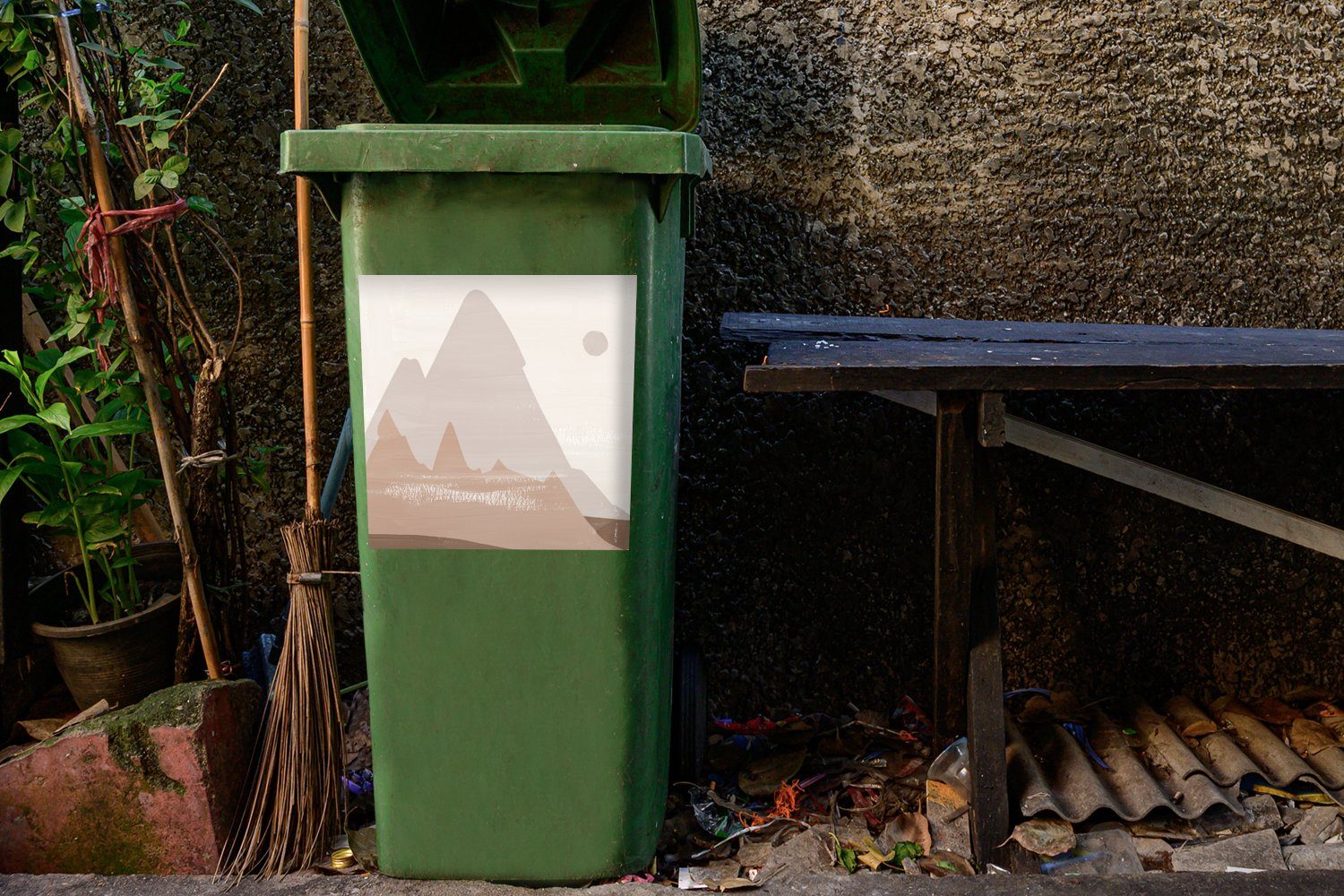 - (1 Berge - Pastell Landschaft Sticker, - Container, Wandsticker Mülltonne, Abfalbehälter Abstrakt Mülleimer-aufkleber, MuchoWow St),