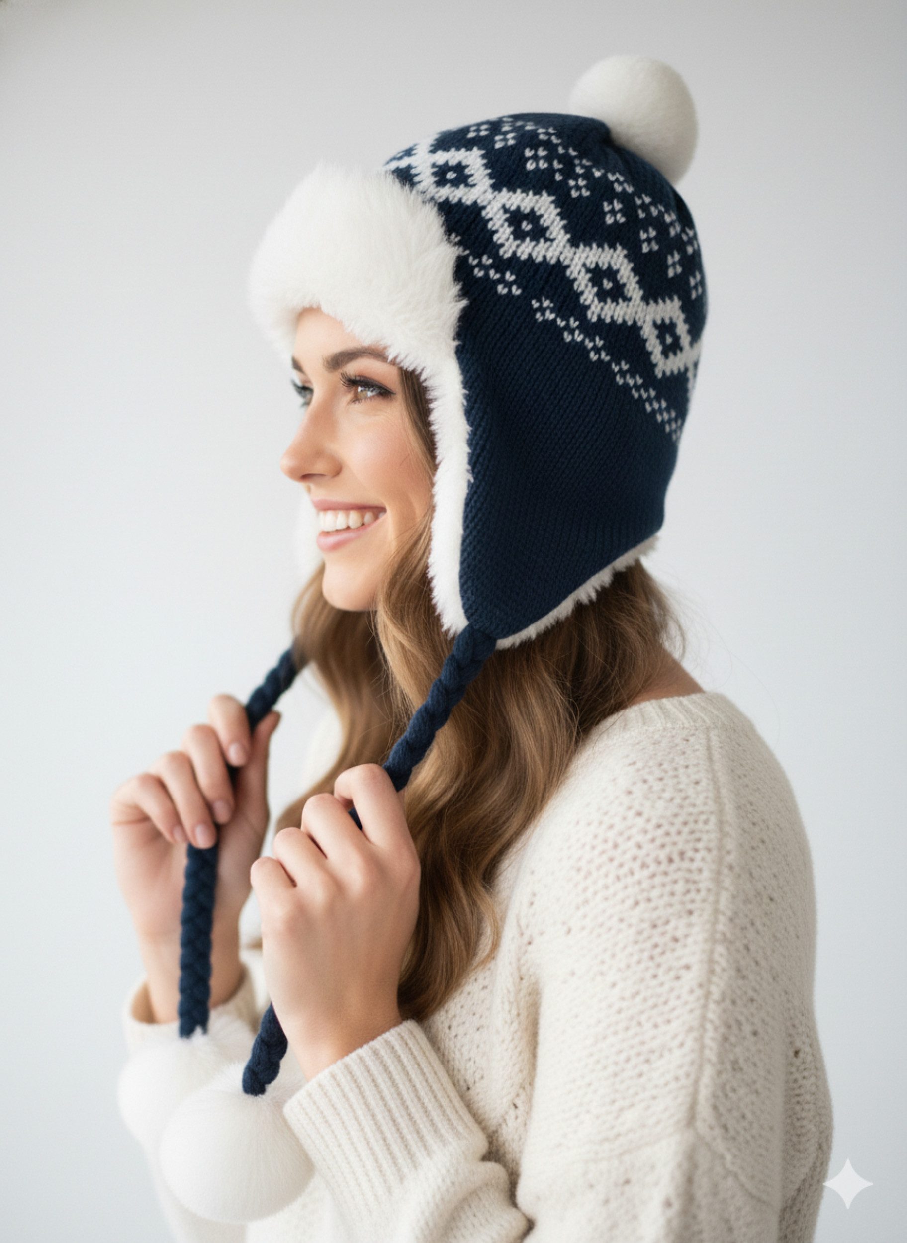 SUBLEVEL Bommelmütze Damen Norweger mit Kunstfell-Futter, Zopf-Kordeln & Oh günstig online kaufen