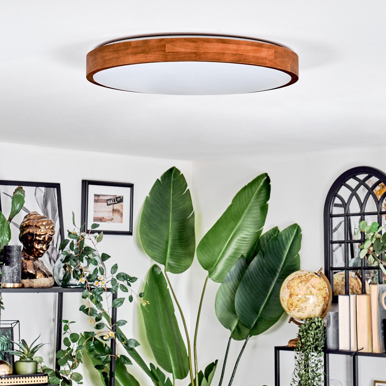 hofstein Deckenleuchte Deckenlampe aus Holz/Kunststoff in Naturfarben/Weiß, ohne Leuchtmittel, Deckenleuchte im Boho-Design, CCT einstellbar mit Fernbedienung – Bild 5 von 5
