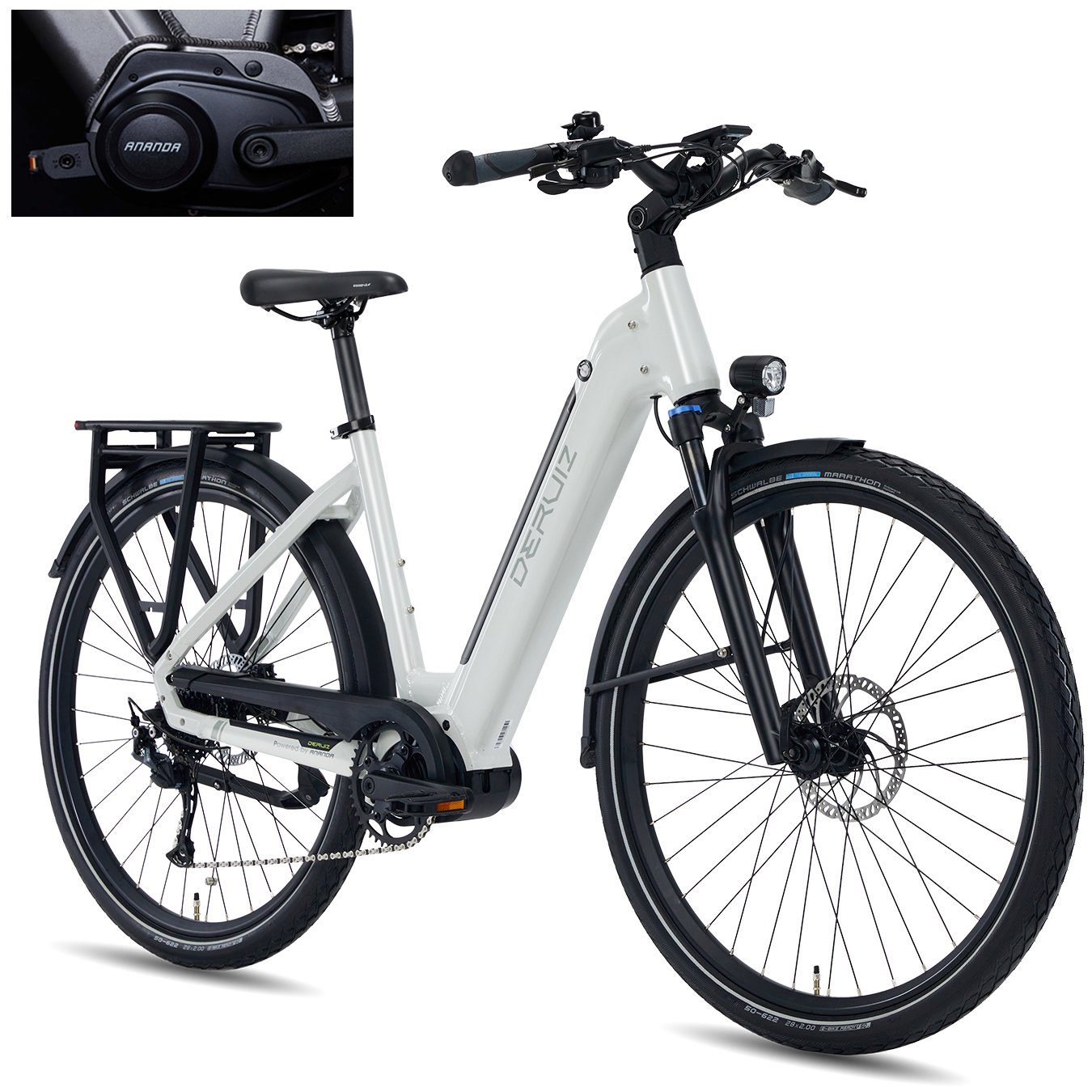 DERUIZ E-Bike MICA-G 28 Zoll E-Bike 250W 80Nm Mittelmotor, 48V / 644Wh Akku, 9 Gang SHIMANO SHIMANO ALTUS, 9-Gang Schaltwerk, Kettenschaltung, Mittelmotor, 644,00 Wh Batterie, (mit Akku-Ladegeräd, mit Werkzeug), 644Wh Batterien mit großer Kapazität, 250W 80Nm Mittelmotor Weiß