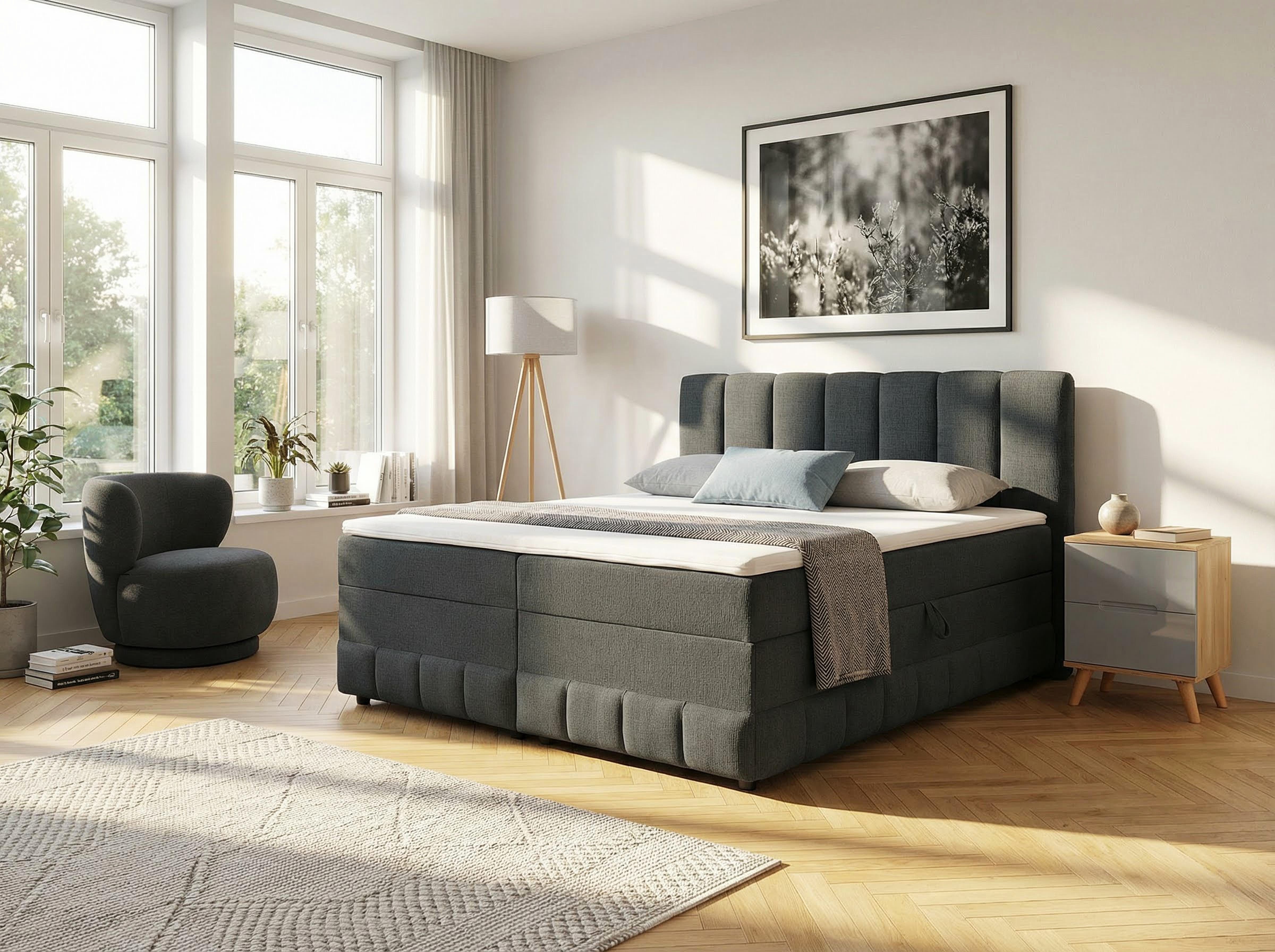 OTTO home Boxbett Likely inkl. Bettkasten, Liegefläche 180x200 cm, in Boxspring-Optik, inkl. Topper & Aufbauvideo, erhältlich in verschiedenen Farben