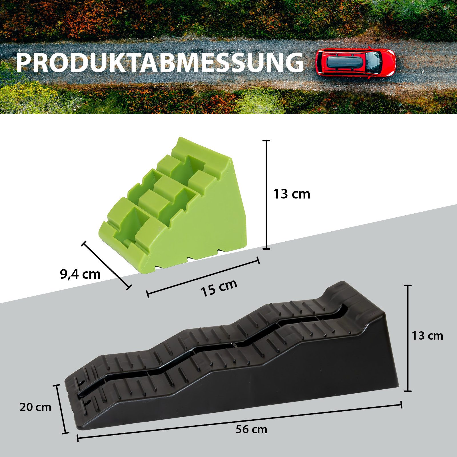 TRUTZHOLM Auffahrrampe 2 x Auffahrkeil mit extra Blocker 5T 56 x20x13 cm Stufenkeil 3 Stufen (einfach zu transportieren), Hohe Tragkraft,Rutschfeste Oberfläche,Kunststoff
