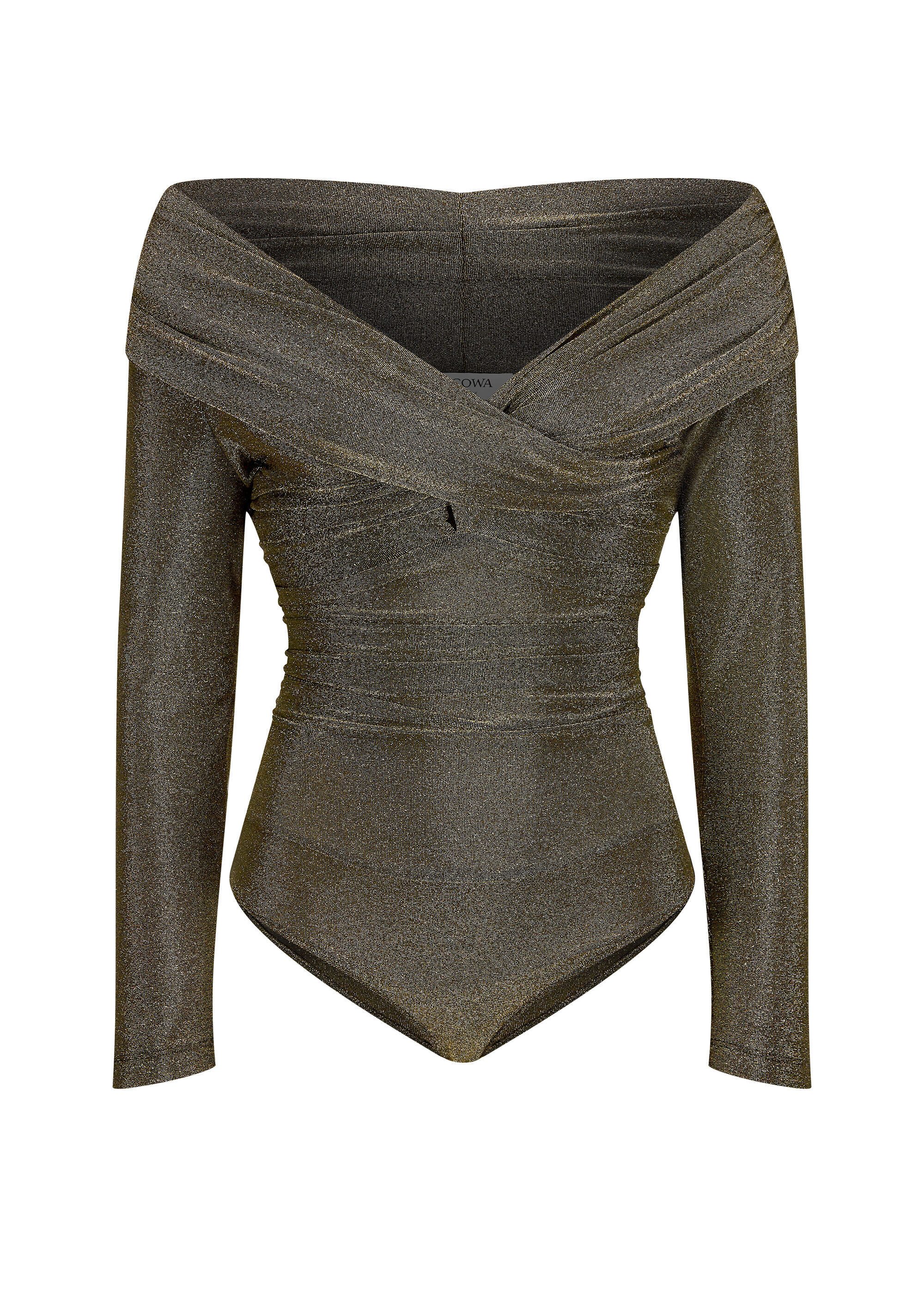 Nicowa Langarmshirt AWILONO (1-tlg) mit Bardot-Ausschnitt aus Jersey-Lame