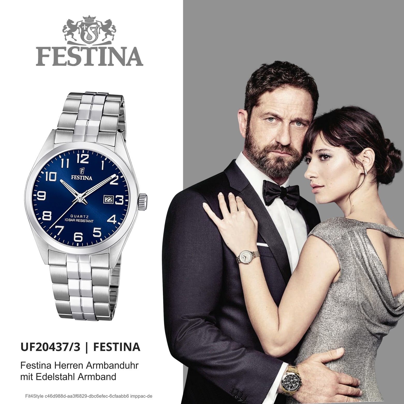 Edelstahl, Festina Herren Uhr silber Festina Edelstahlarmband Quarzuhr Herren rund, F20437/3 Armbanduhr