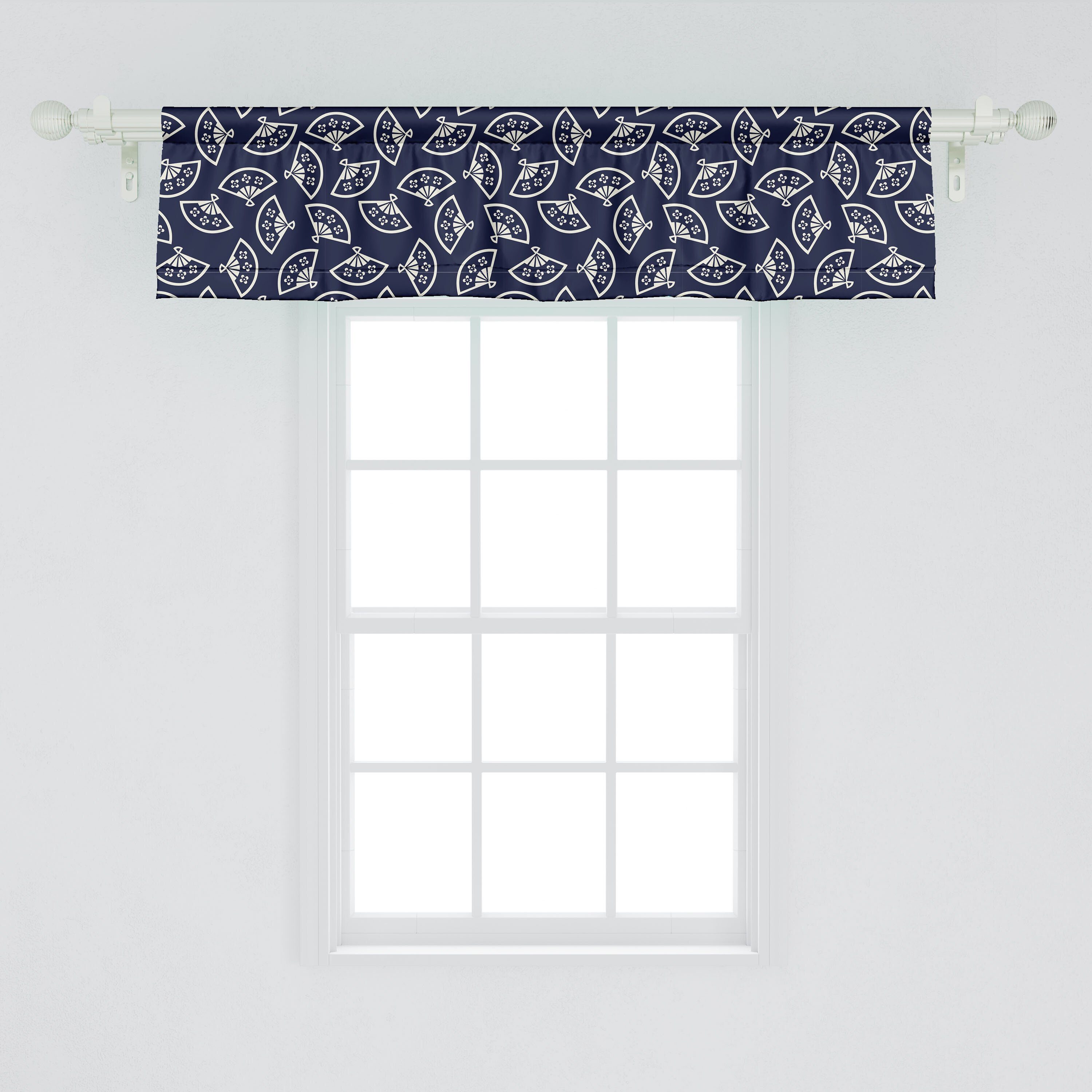 Vorhang Fan-Muster Volant für Microfaser, Küche Geometrisch Schlafzimmer Dekor mit Scheibengardine Stangentasche, Abakuhaus,