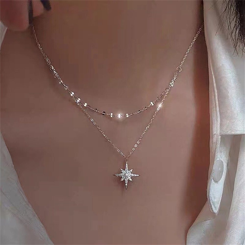 GLAMO Silberkette Damen Halskette mit Anhänger Sterne,Weihnachten  Valentinstag Geschenk