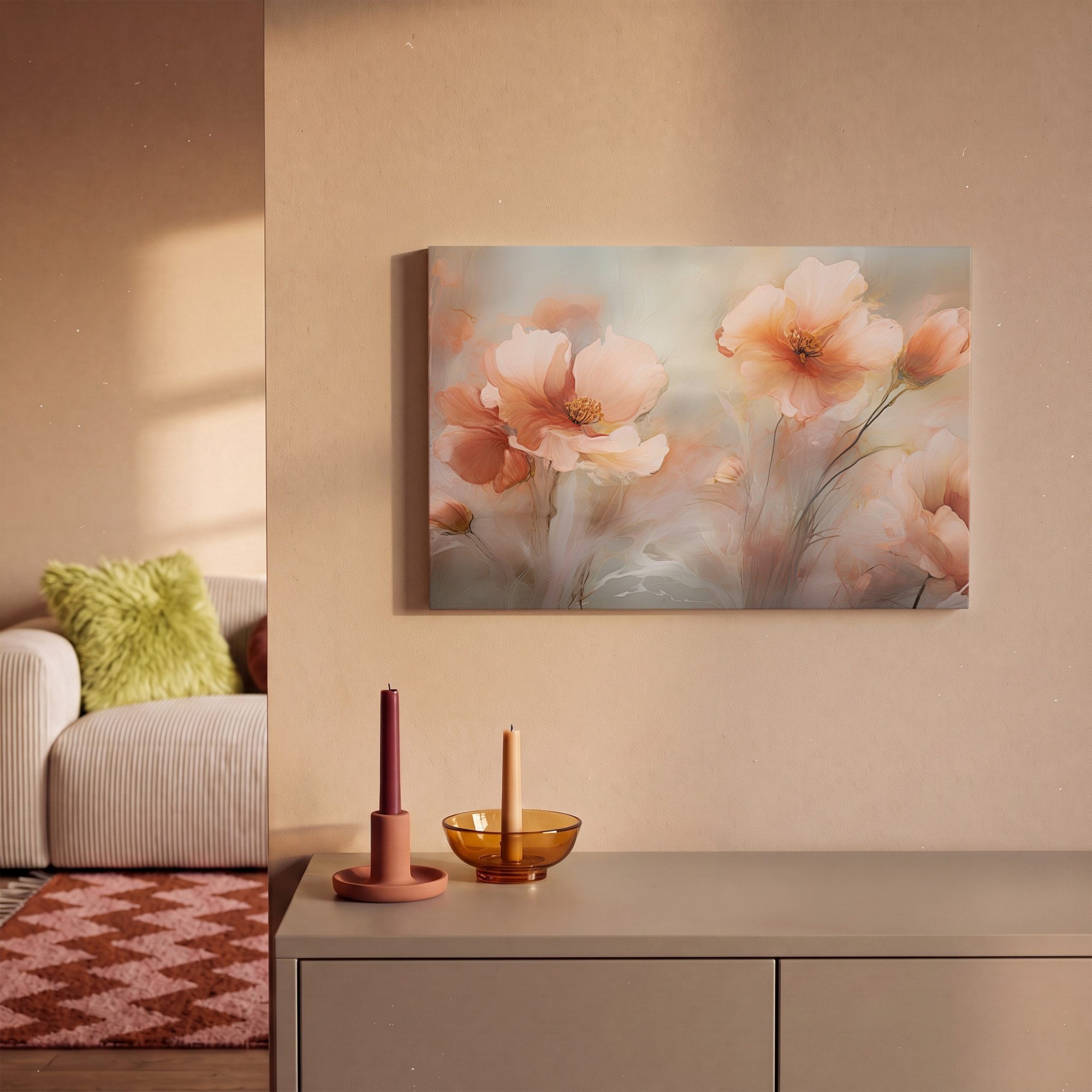 OneMillionCanvasses® Leinwandbild Blumen - Pastell - Kunst - Mohnblumen - Aquarell, Fotodruck (1 St), Leinwand Bilder Klein, Wand Dekoration Aesthetic 30x20 cm – Bild 2 von 5