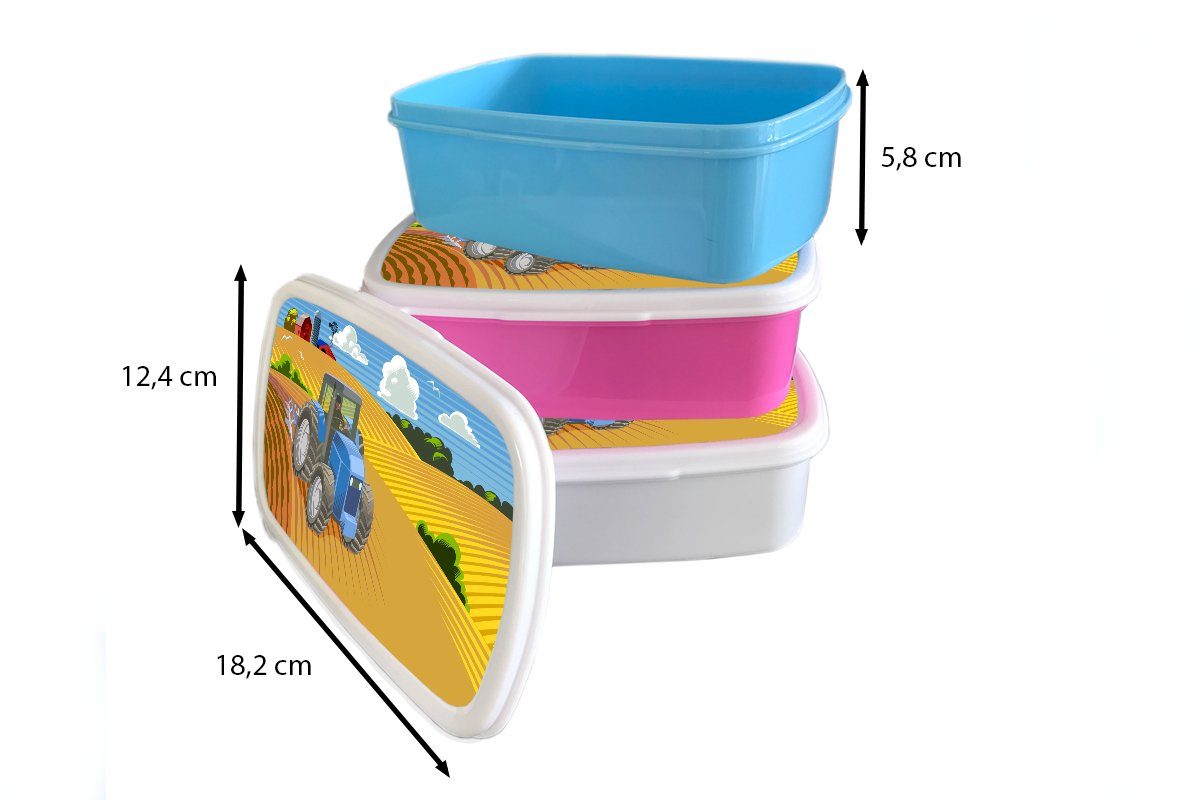 MuchoWow Landwirt Snackbox, rosa Erwachsene, für Wolken, Kunststoff, - Kinder, - Brotdose Lunchbox (2-tlg), Brotbox Mädchen, Traktor Kunststoff