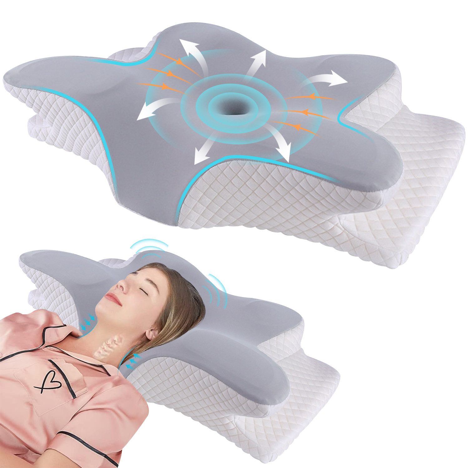 Nackenstützkissen Nackenstützkissen Orthopädisches Kissen aus Memory Foam Kissen grau